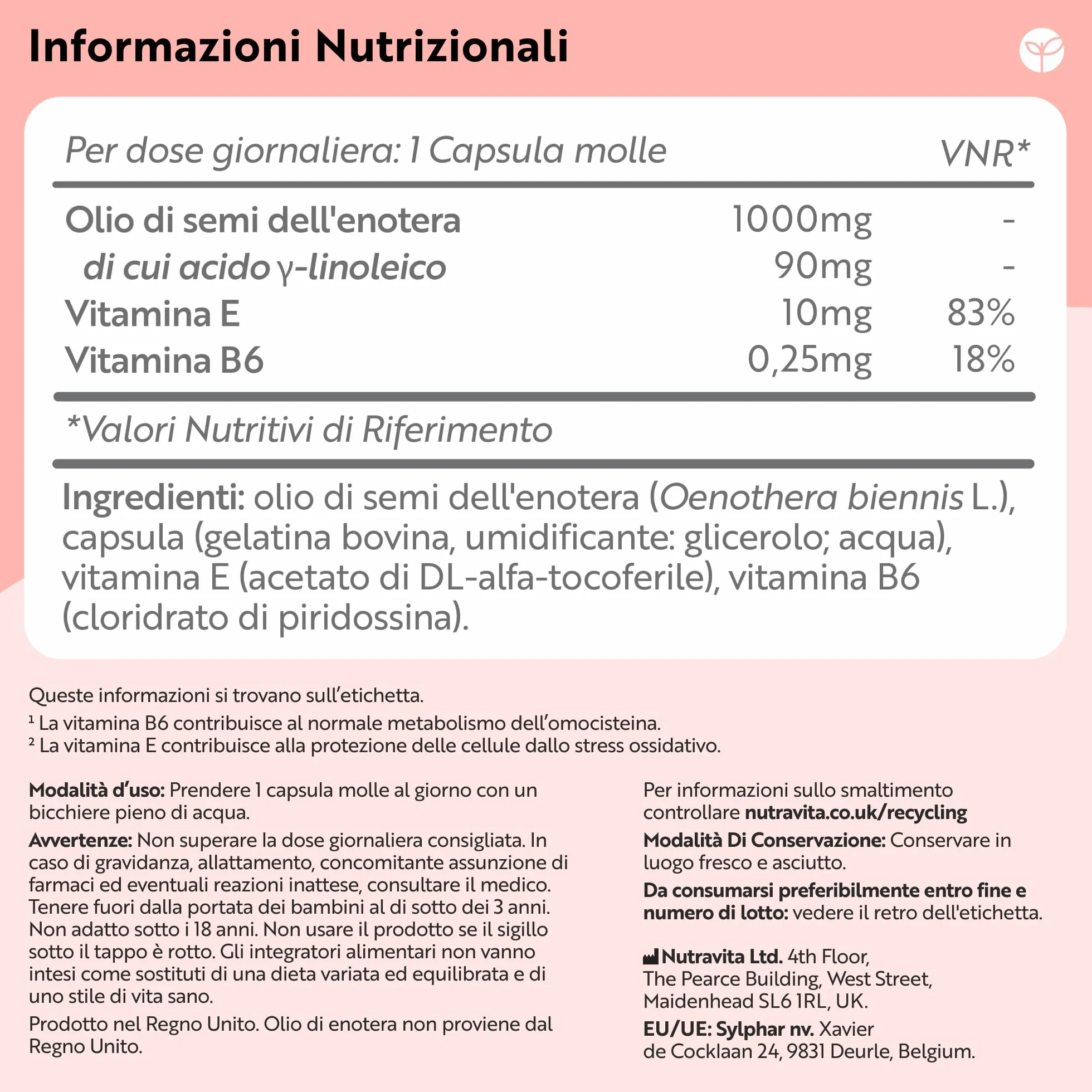 Nutravita Olio di Enotera 1000 mg 120 Capsule Molli con Vitamina E & B6 Omega 6 GLA