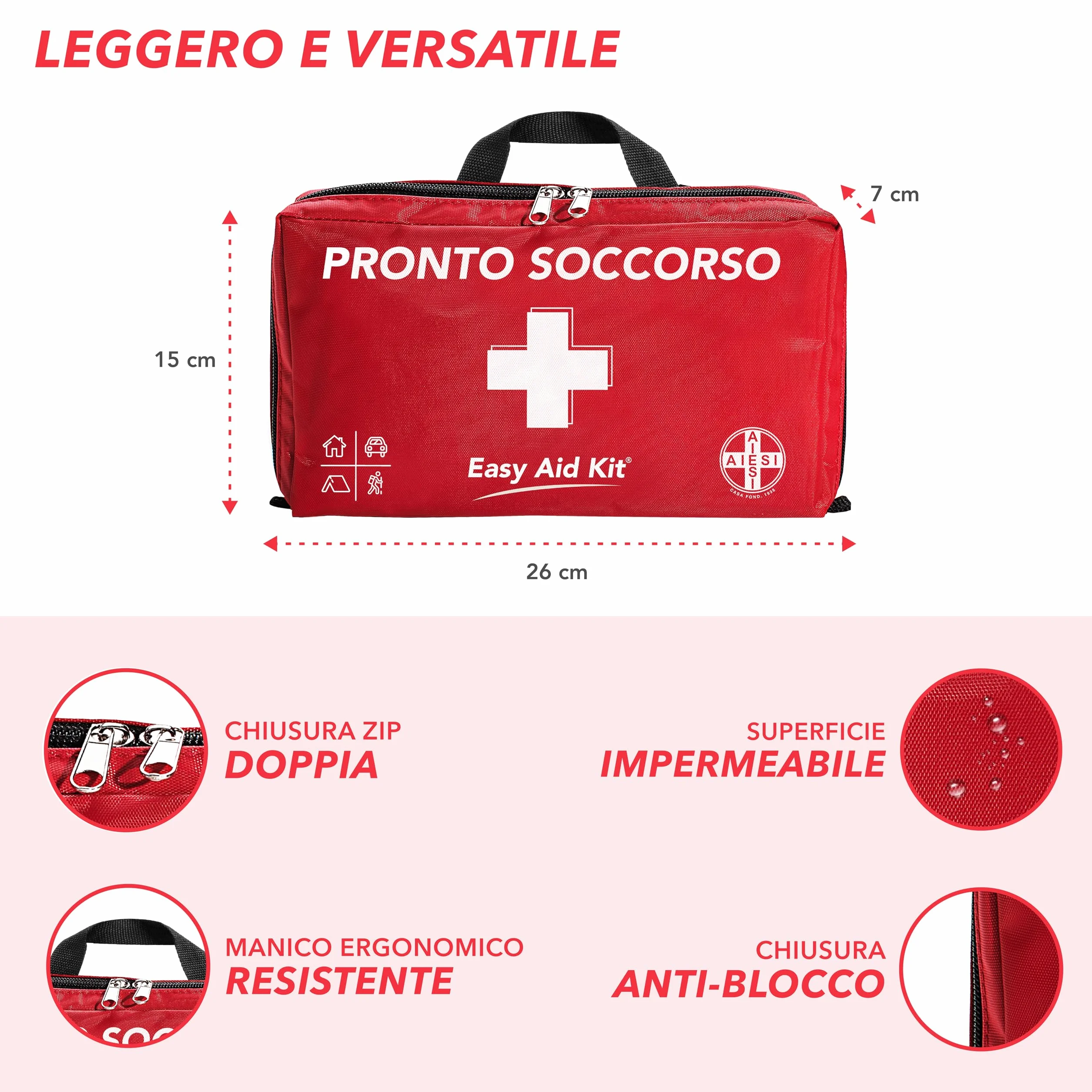 Kit di Pronto Soccorso professionale con Termometro e Disinfettante per Auto Casa Viaggio