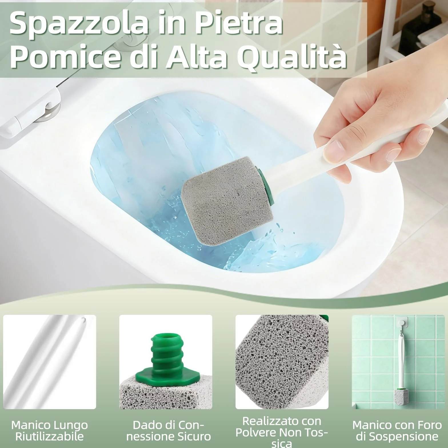 Pietra Pomice per WC 5 Pezzi con Manico Riutilizzabile - Disincrostante Calcare e Urina Ostinate