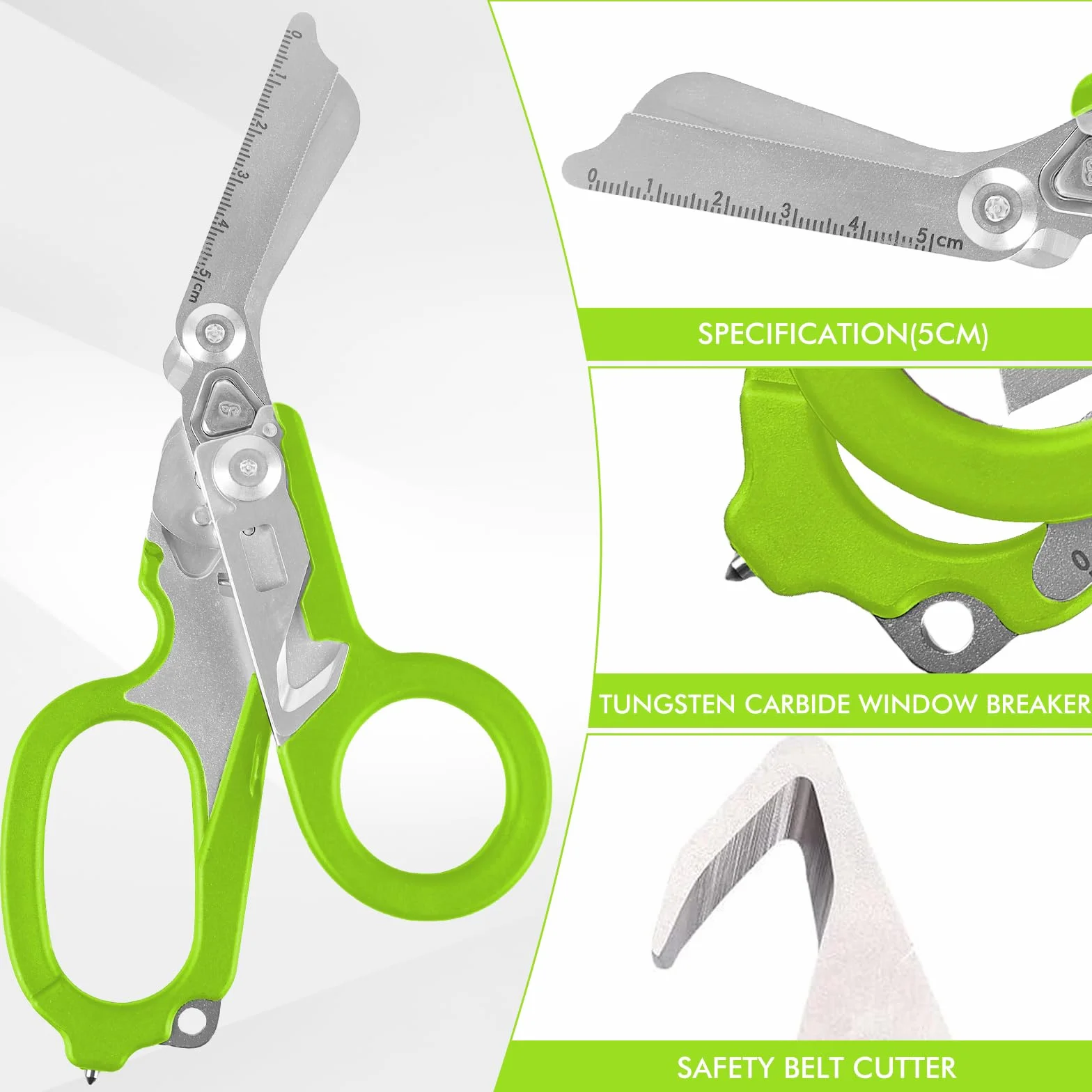 Forbici Trauma: Strumento Multifunzionale 6-In-1 In Acciaio Inossidabile, Pieghevole, Con Frangivetro E Cutter Per Cinture, Per Interventi Di Soccorso (Verde)