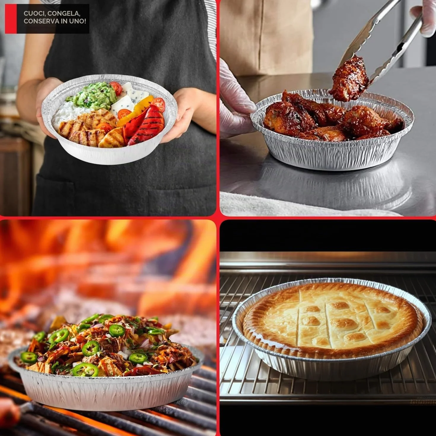 Fogli di Alluminio Vassoi Rotondi 18cm 100 Pezzi 720ml per Forno
