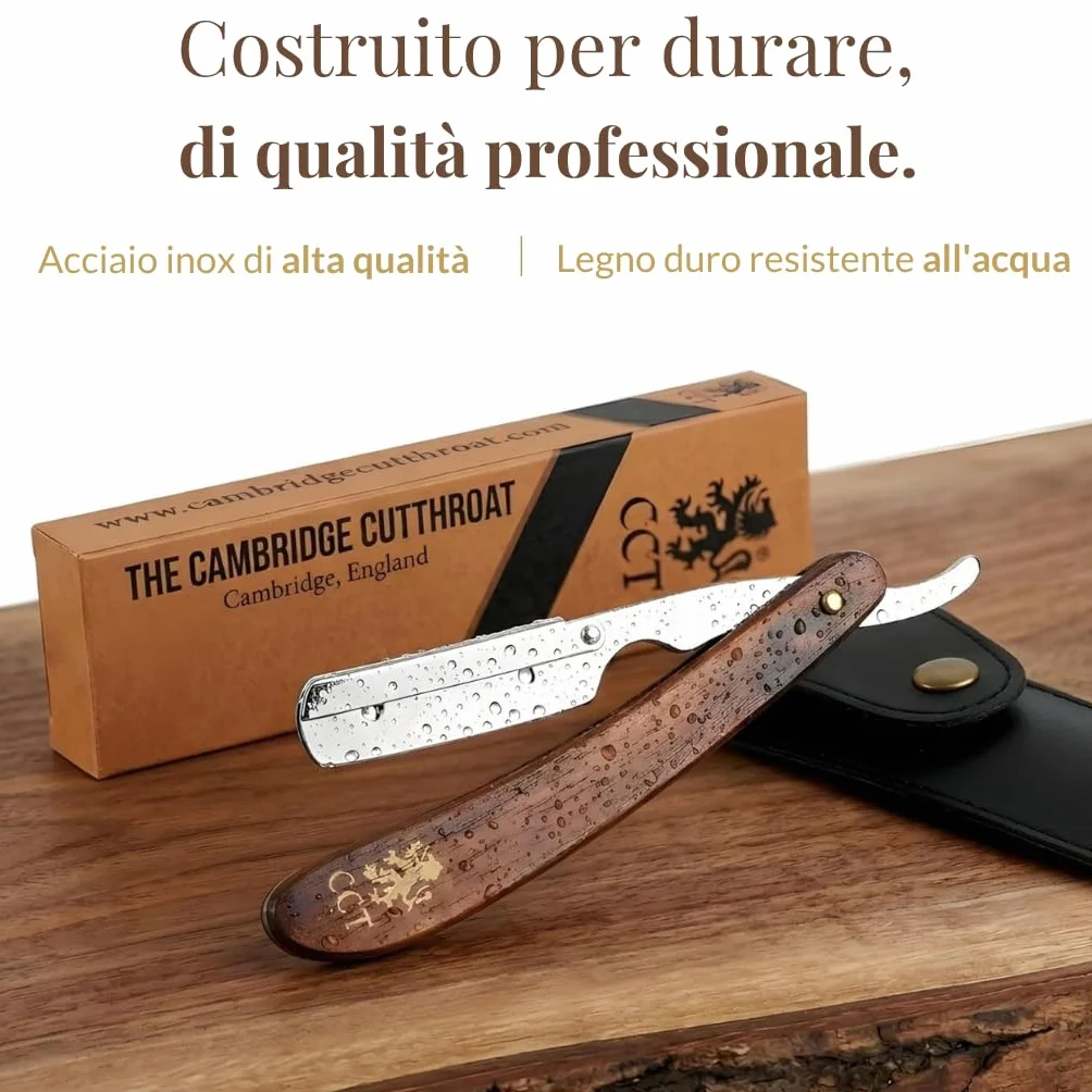 Rasoio a Mano Libera Monolama Professionale con 10 Lame da Barba Derby e Custodia Protettiva da Viaggio in Ecopelle - Missanda in Legno Duro & Acciaio Inossidabile