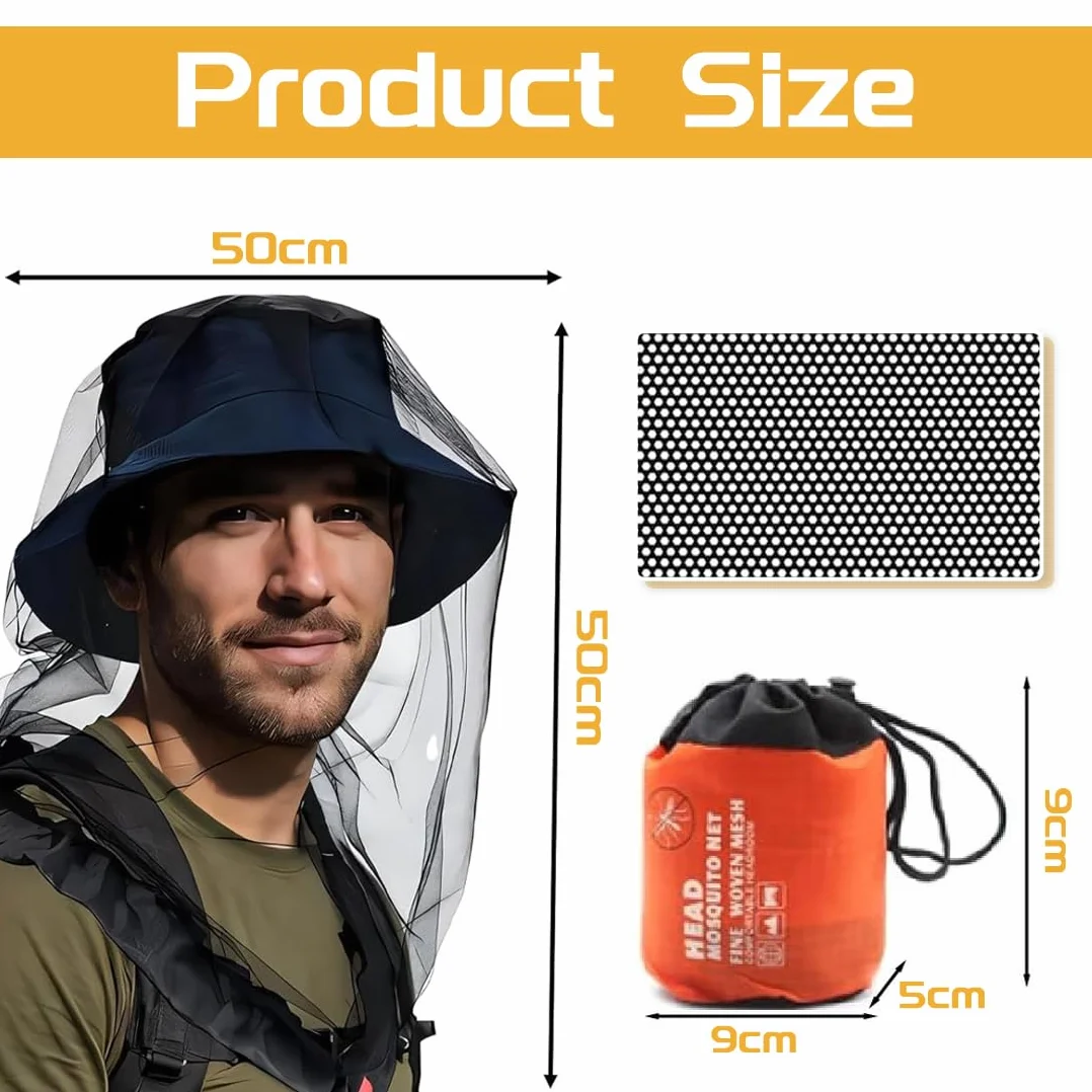 Cappello Zanzariera 50×50cm Protezione Antizanzare Viso Campeggio Escursionismo Pesca Anti-Insetti