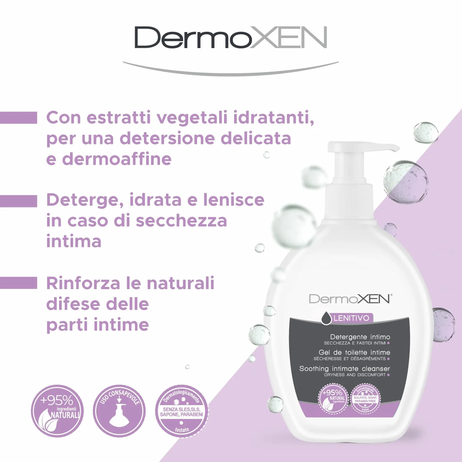 DERMOXEN Detergente Intimo Lenitivo e Idratante per Menopausa 200ml con Aloe Vera e Prebiotici