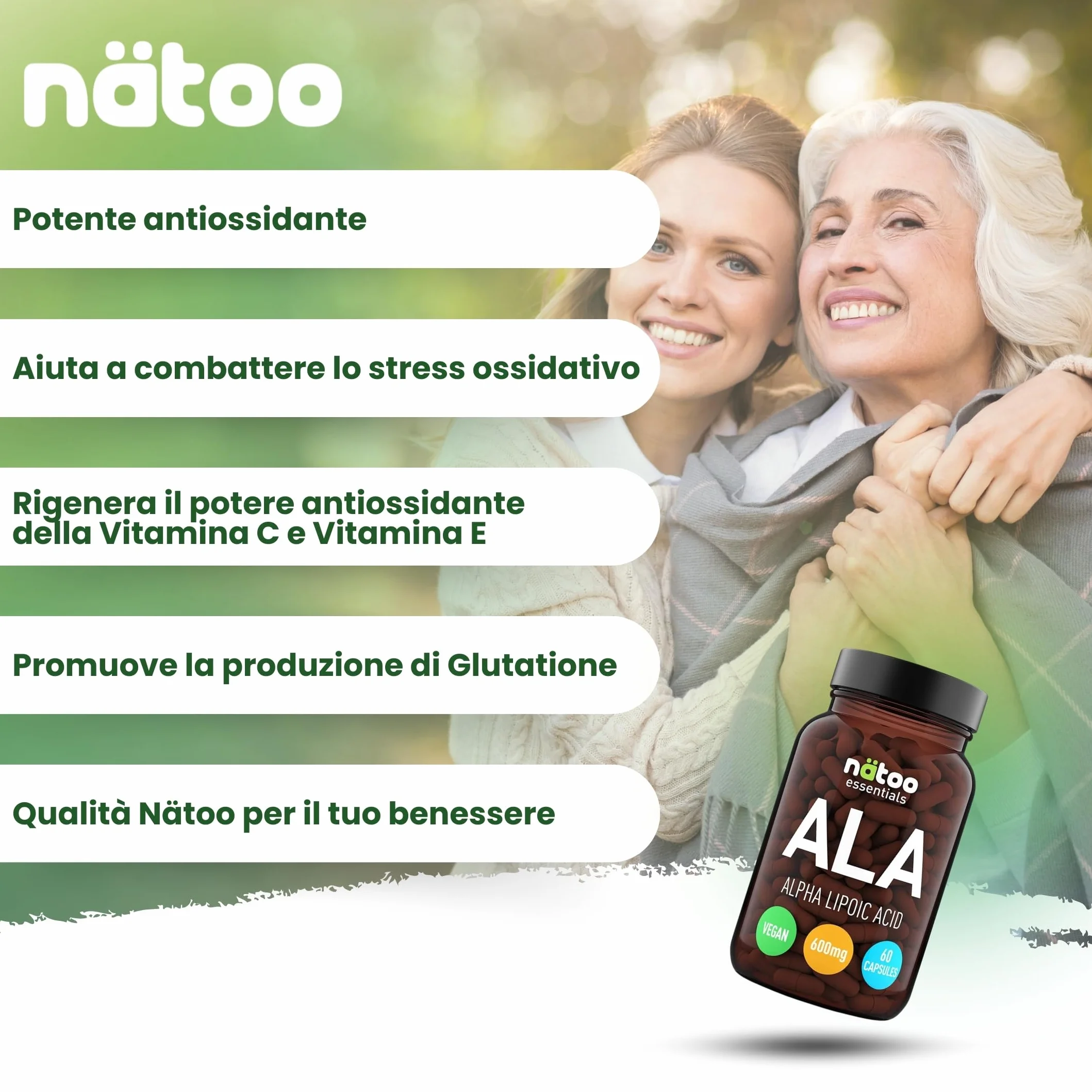 NÄTOO Acido Alfa Lipoico 600 mg 60 Capsule Alto Dosaggio Antiossidante Integratore Vegan