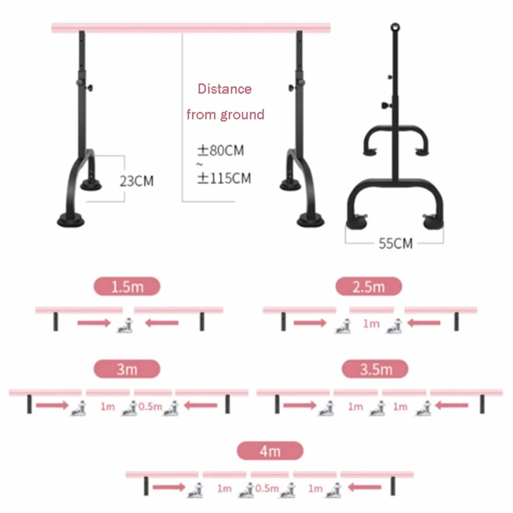 Sbarra Danza Classica Asta da Balletto Mobile in Acciaio Altezza Regolabile 80-115 cm Forte Ventosa 3M