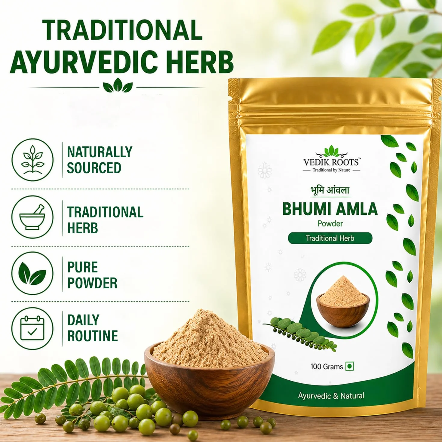 Vedikroots Bhumi Amla Powder Organic Pure Ingredient Extract for Healthy Liver Digestion