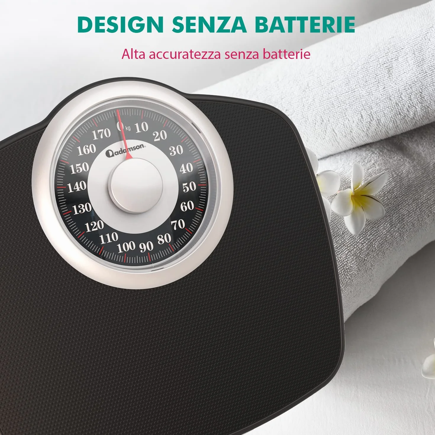 Adamson A25 Bilancia per Peso Corporeo - Fino a 180 KG - Quadrante Da 5,3” SU Piattaforma 31x30cm - Superficie in Gomma Antiscivolo - Bilancia Da Bagno Analogica Ad Precisione - 20 Anni DI Garanzia