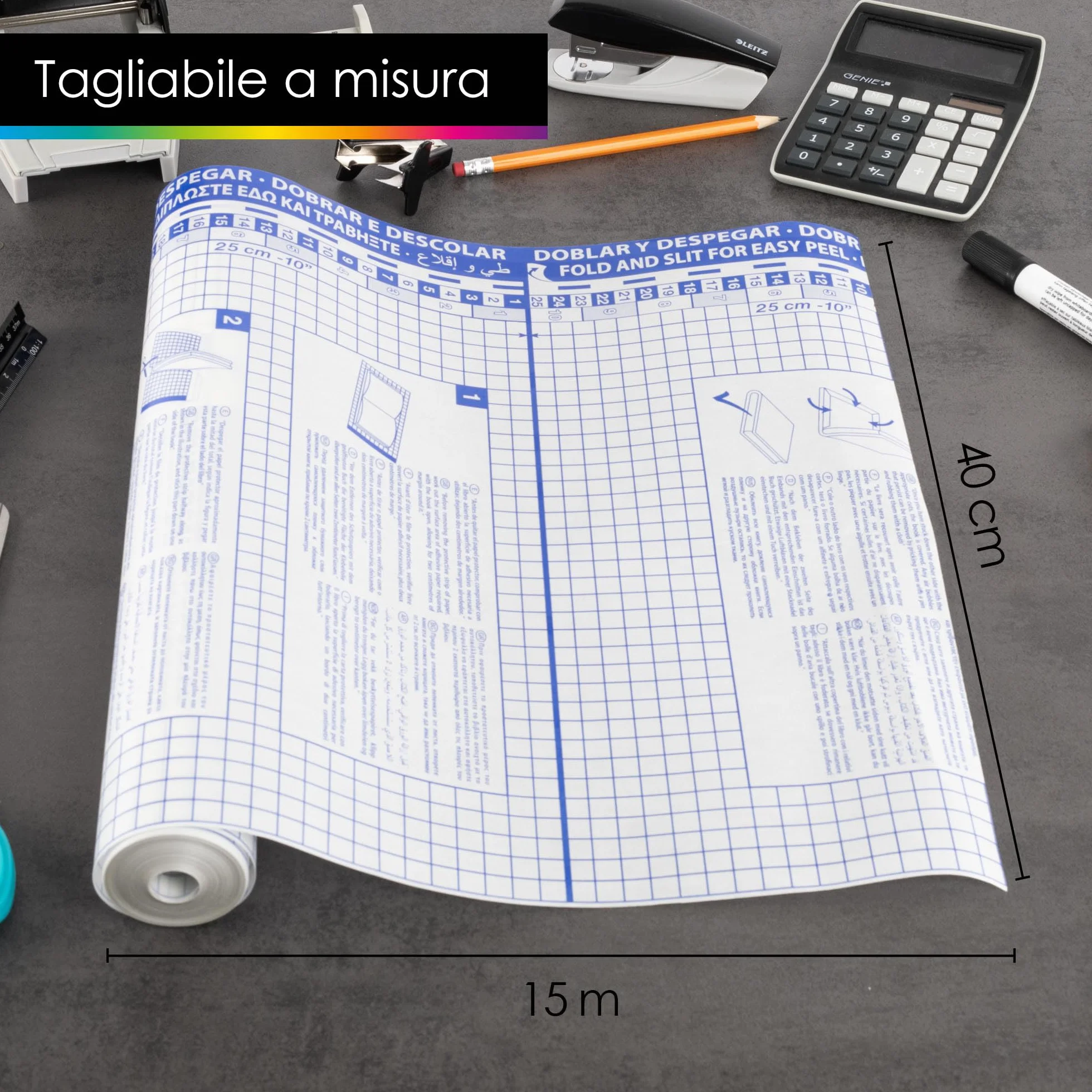 OfficeTree 15m x 40cm Pellicola Libri Adesiva - 60μ - Rotolo Copertina Libri Trasparente - Pellicola Libri Trasparente - Copertine Libri Scolastici Autoadesive