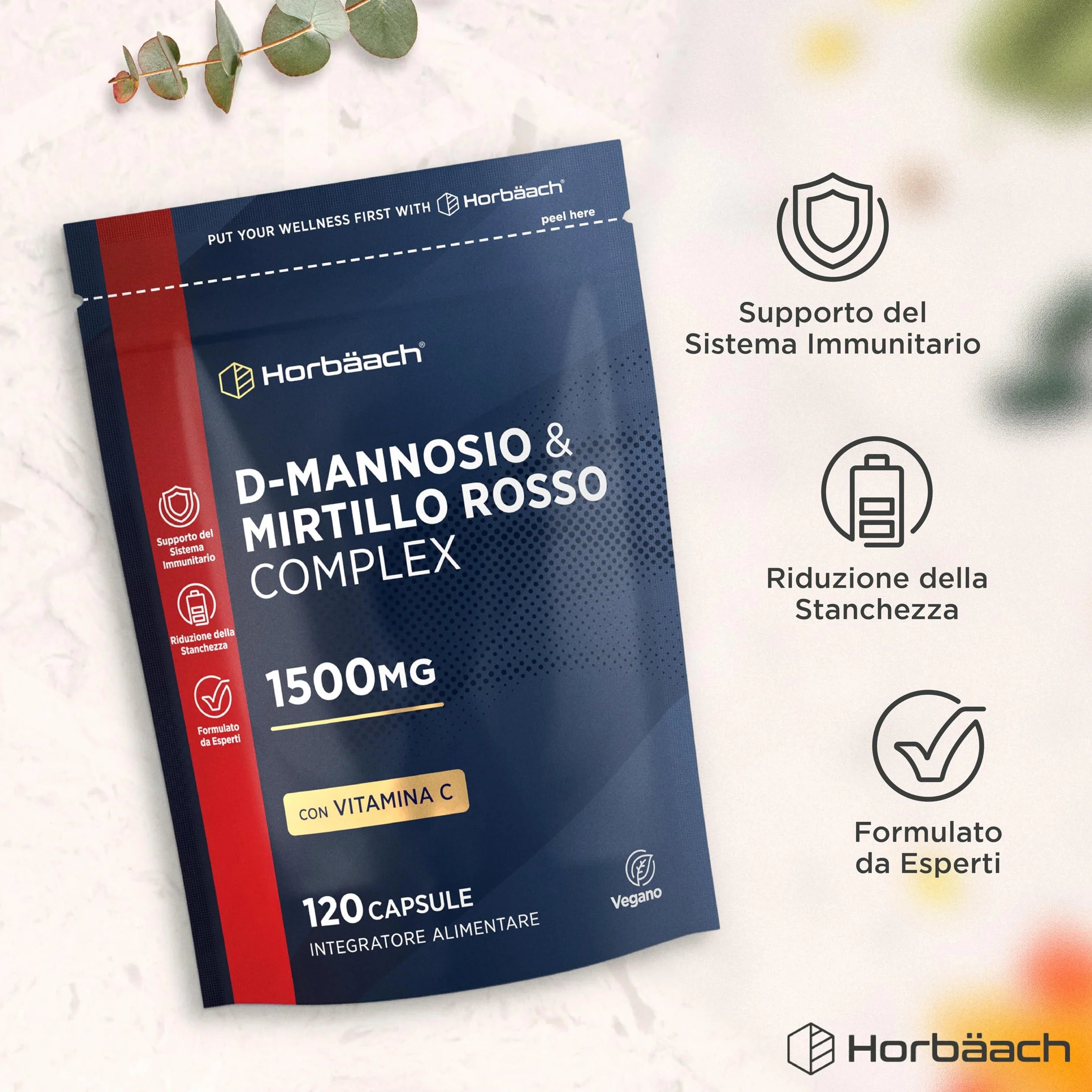 D Mannosio Cranberry 1500 mg | 120 Capsule Vegane | con Vitamina C | aiuta il Sistema Immunitario | di Horbaach