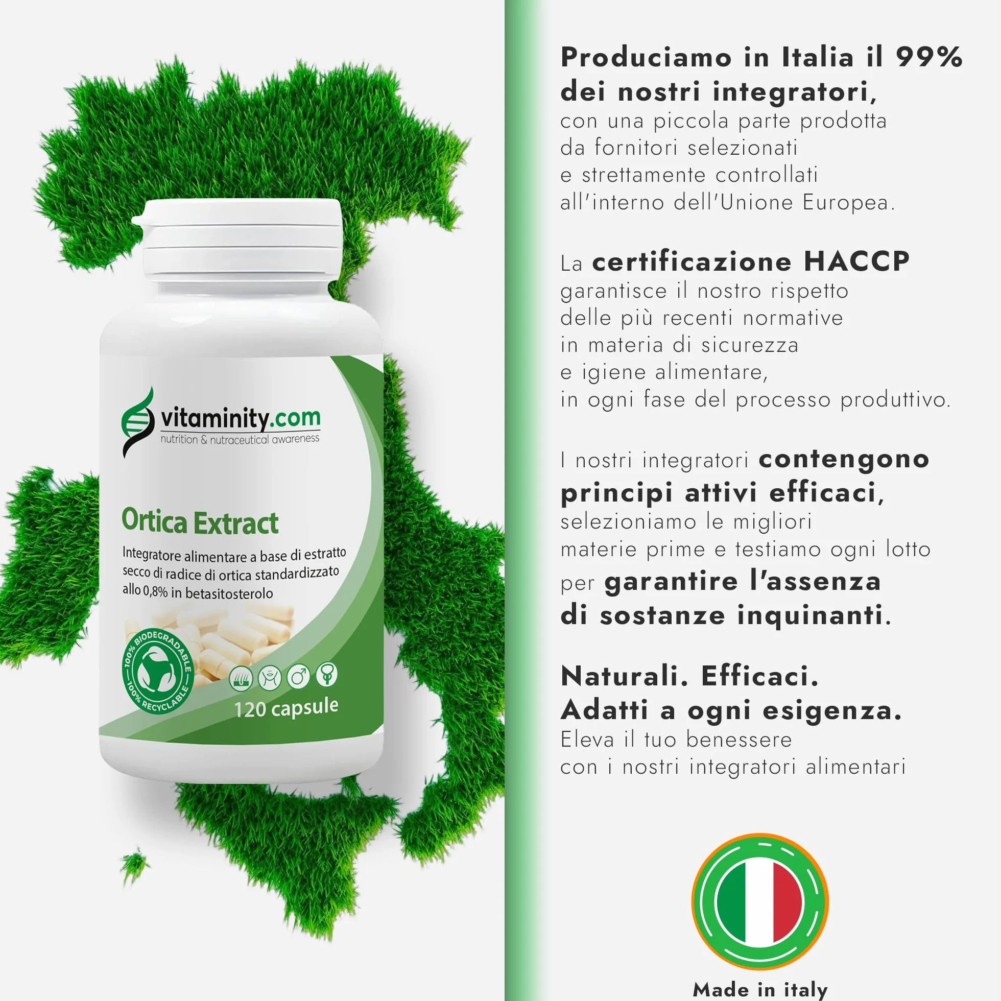 Vitaminity Ortica Integratore anti DHT alto dosaggio 750mg 120 cps Dht blocker capelli anticaduta Made in Italy