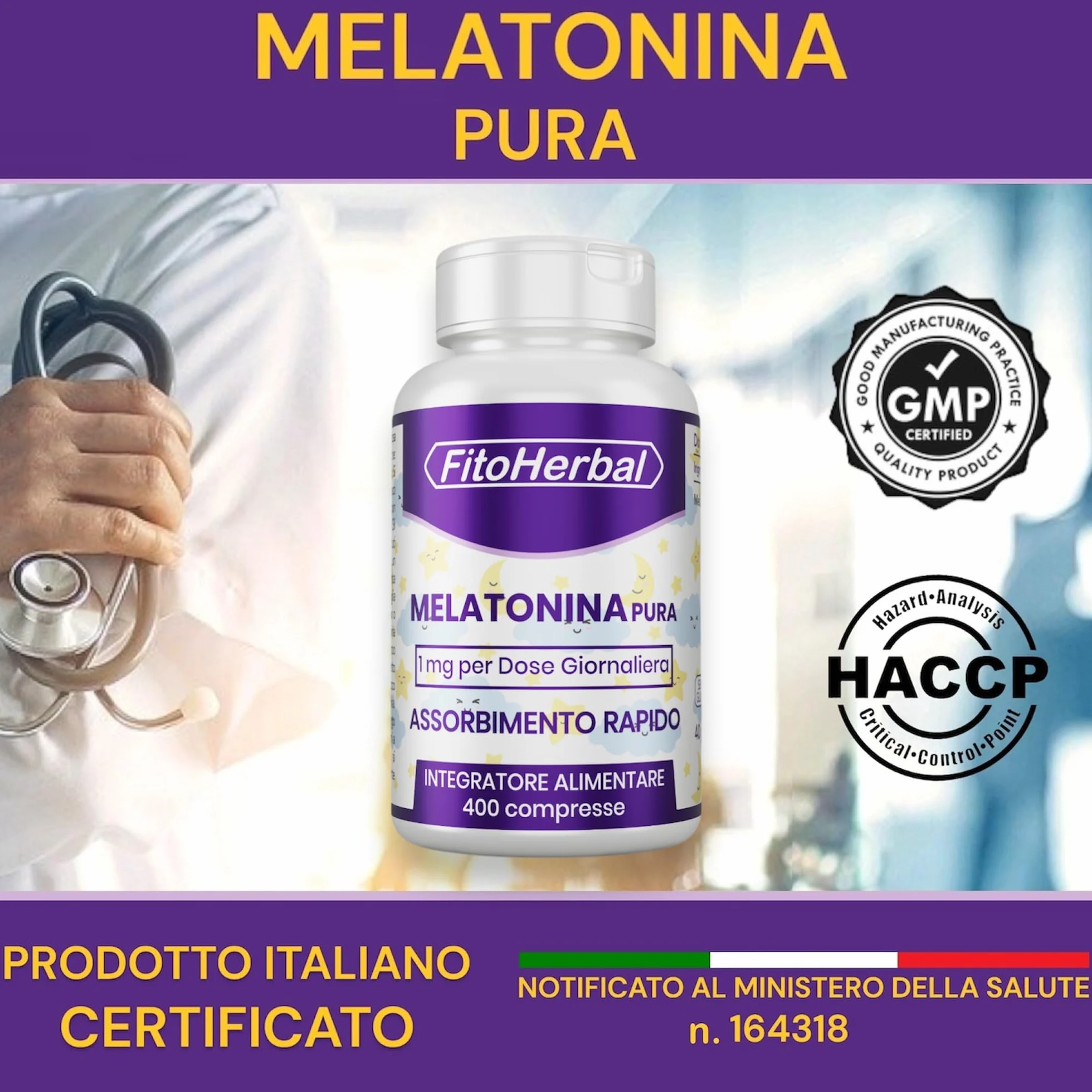 FitoHerbal Melatonina Pura Forte 1 mg 400 Mini Compresse Integratore per Dormire Sonno Naturale