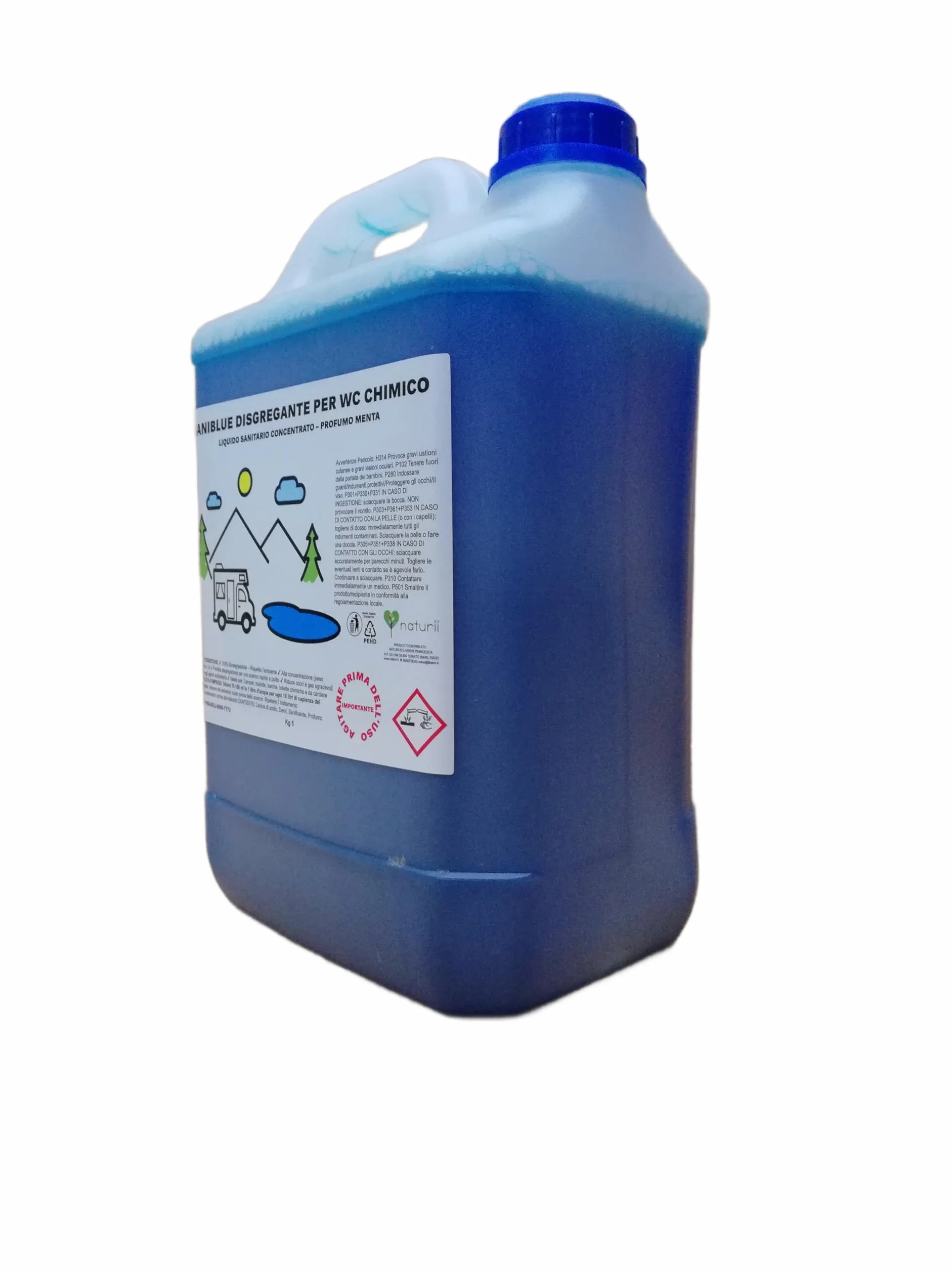 Saniblue Liquido Sanitario Disgregante Concentrato per Wc Chimico, 5 kg per Serbatoio Camper, roulotte Gabinetto da Campeggio, Acque Nere, WC Portatile portatili Toilette chimiche profumo agrumi