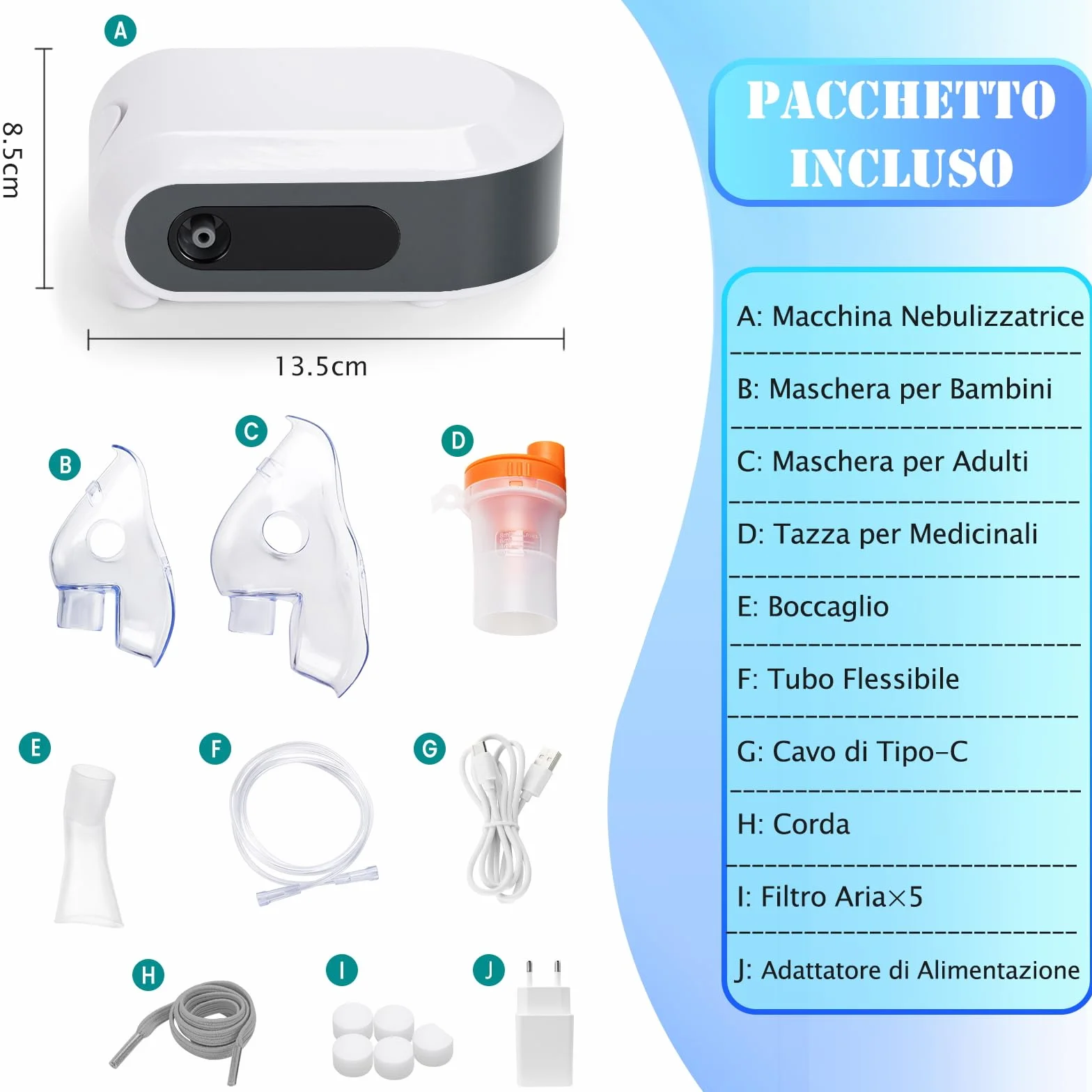 Wholede Aerosol Ultrasuoni Silenzioso - Nebulizzatore A Compressore, Areosol per Bambini ed Adulti con Boccaglio E Maschera, Velocità di Atomizzazione Regolabile, Funzione Timer