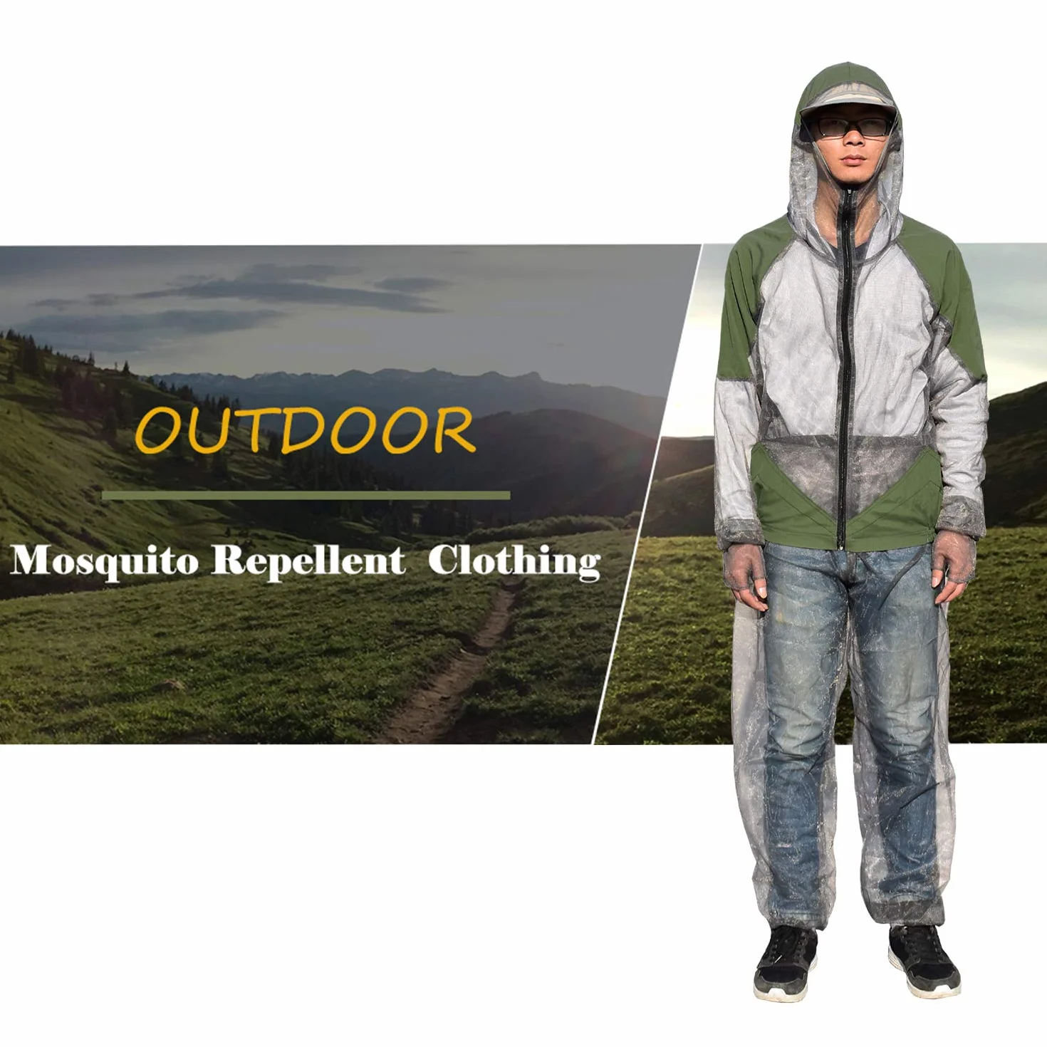 Lixada Abito Repellente Zanzare con Cappuccio in Mesh Mosquito Suit Giacca Bug per Pesca Caccia Campeggio L/XL/XXL
