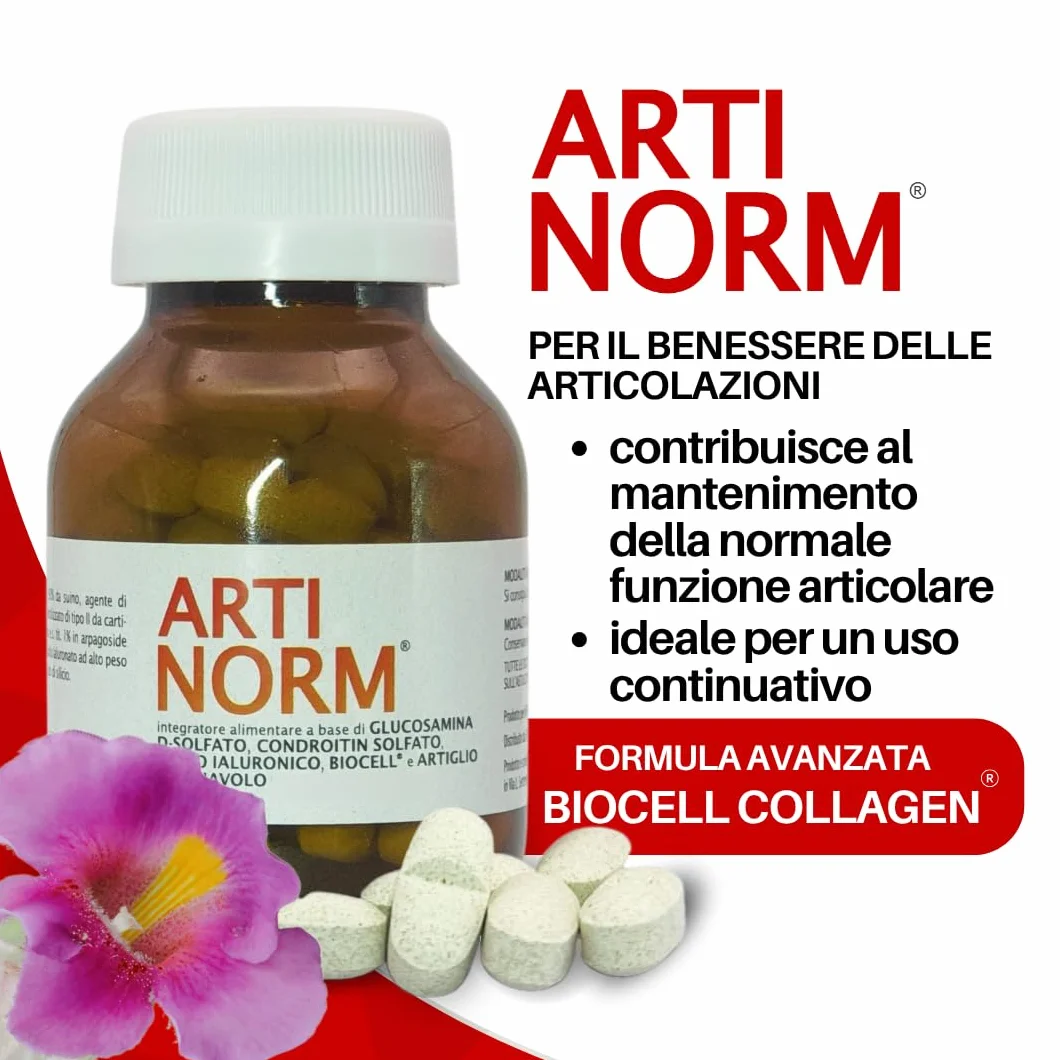 ARTINORM Integratore Alimentare – 60 Compresse con Glucosamina, Condroitina, Acido Ialuronico e Collagene BioCell