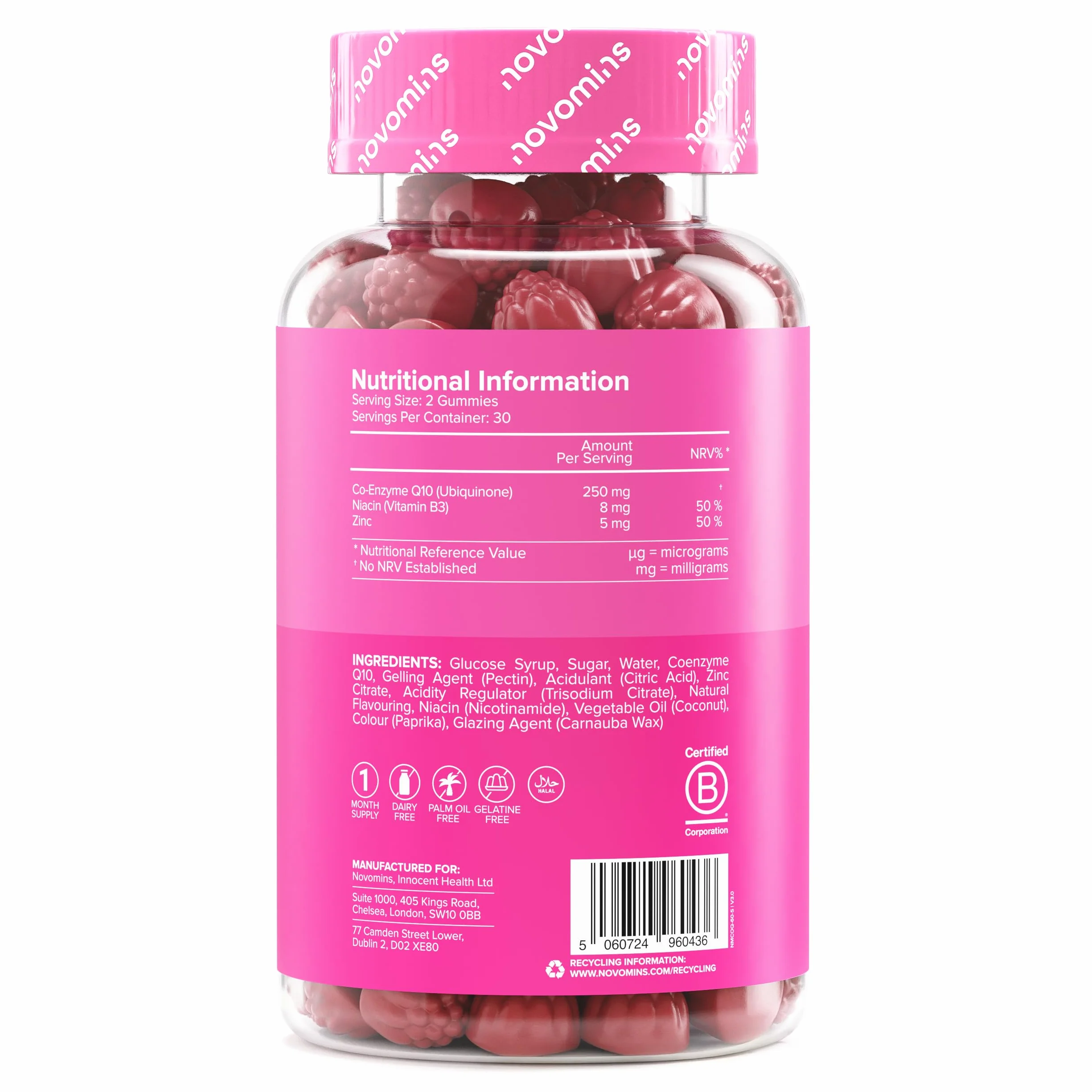 Coenzima Q10 Gommose – 250 mg di CoQ10 (Ubichinone) ad Alta Concentrazione – con Zinco e Vitamina B3 – Energia e Difese – Vegan – 60 Gommose Gusto Arancia – Novomins