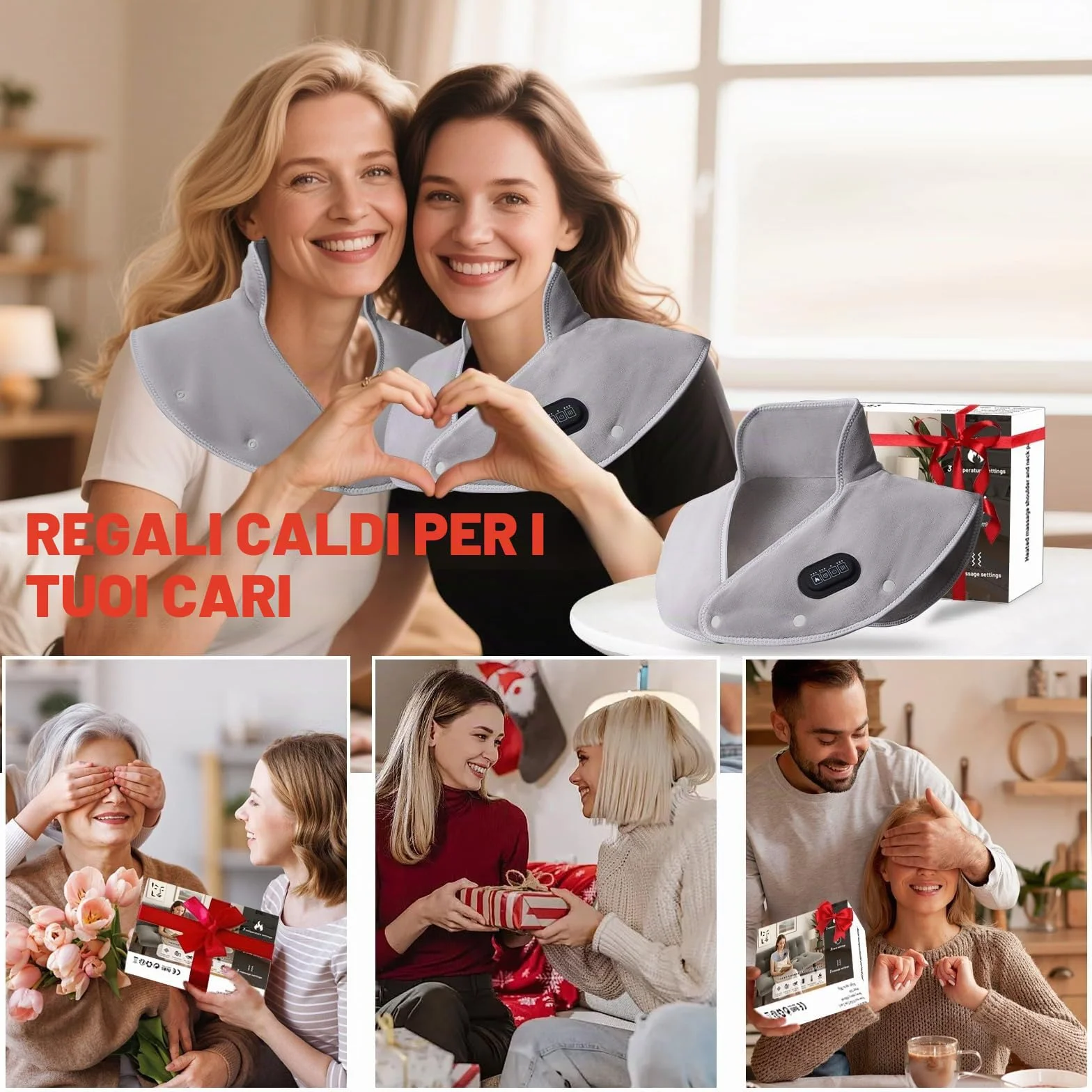 Cuscino termico senza fili per collo e spalle - 3 livelli di temperatura, 3 livelli di vibrazione, 3 timer, ricarica USB - Cuscino termico elettrico portatile, regalo per donne