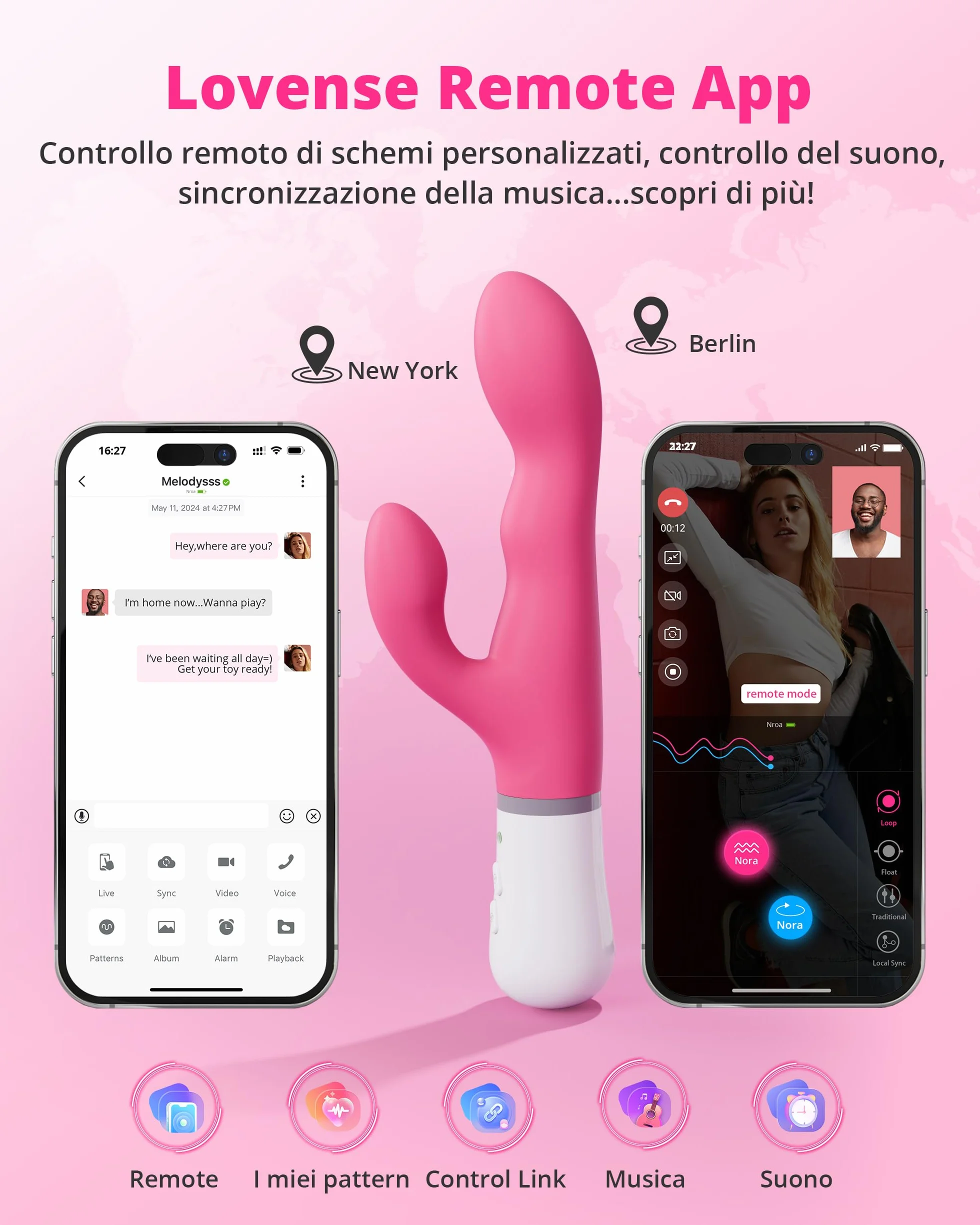 LOVENSE Nora Vibratori Rabbit, Vibratore per Donna, Potente Stimolatore con Testa Rotante e Braccio Vibrante, Ricaricabile e Impermeabile con Smartphone Wireless Bluetooth Control