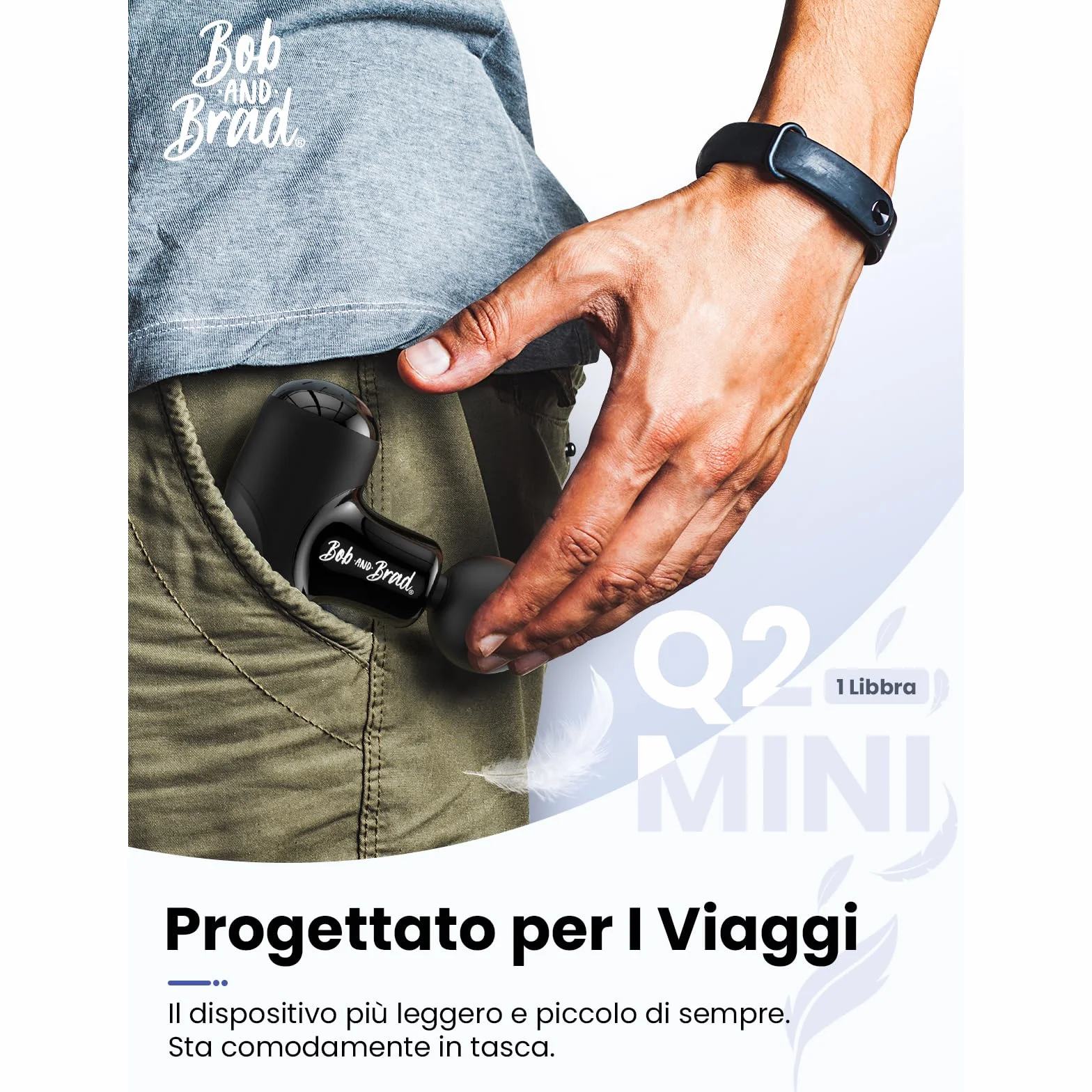 BOB AND BRAD Q2 Mini Pistola Massaggio Muscolare Portatile, Massaggiatore Elettrico per Schiena e Spalle, Silenzioso, Ricarica USB-C, Custodia Inclusa, Ideale per Ufficio, Viaggi e Sport
