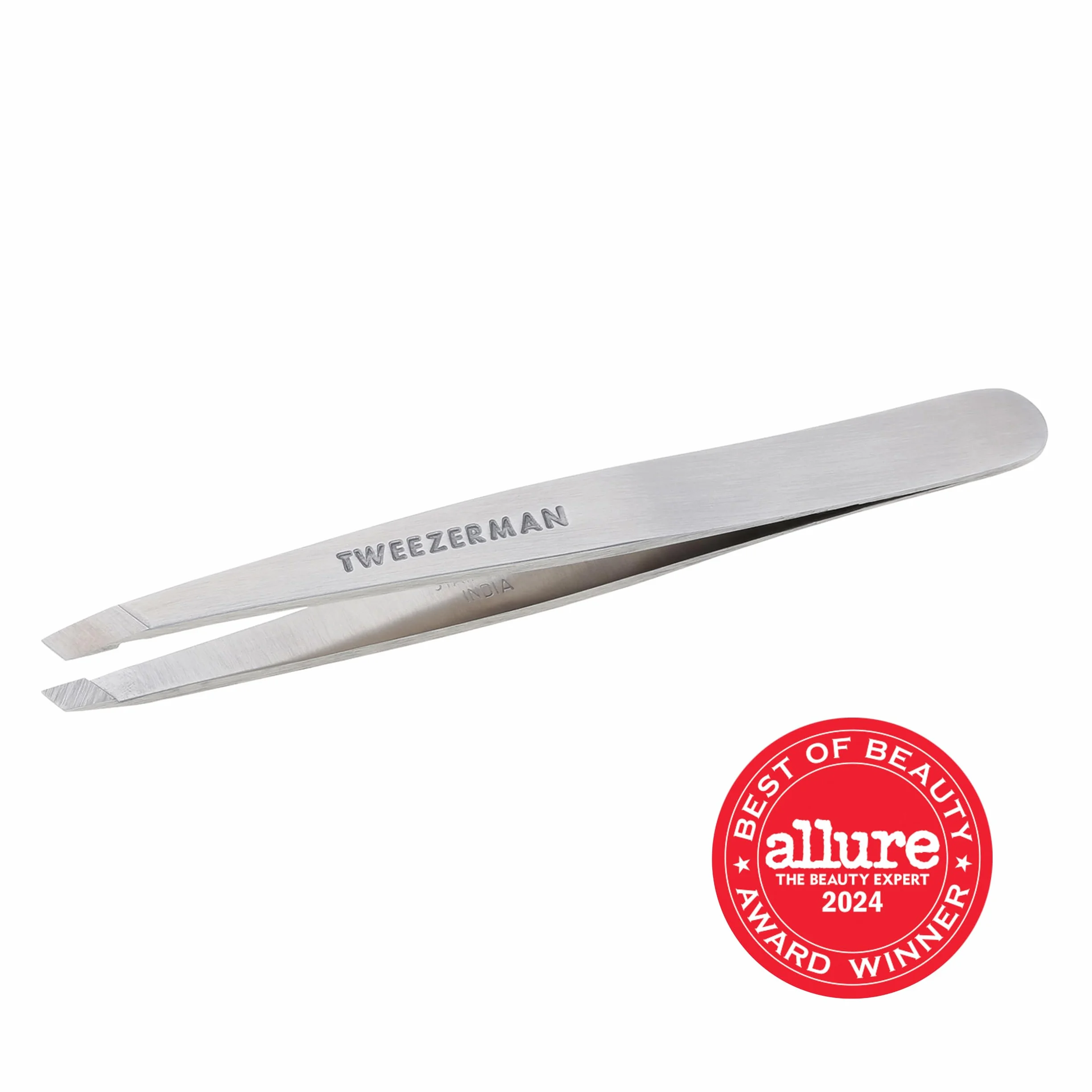 TWEEZERMAN Pinzetta (punte di precisione inclinate affilate a mano, qualità professionale, ergonomica, per sopracciglia, acciaio inox)