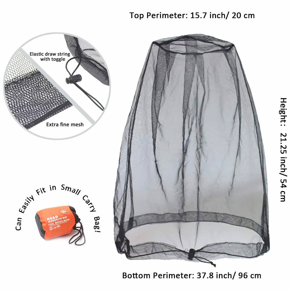 Cinco Head Net Mesh Rete per insetti Aggiornata dimensioni maggiori zanzare Bug No See Ums