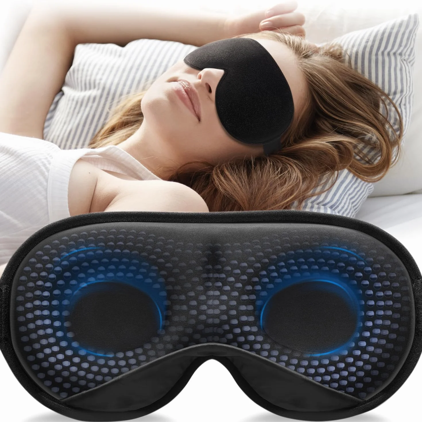 Umisleep 2026 Maschera per dormire ponderata per uomo e donna, 3D per alleviare la pressione, 100% con cinturino regolabile per viaggi, yoga, 120 g, Nero