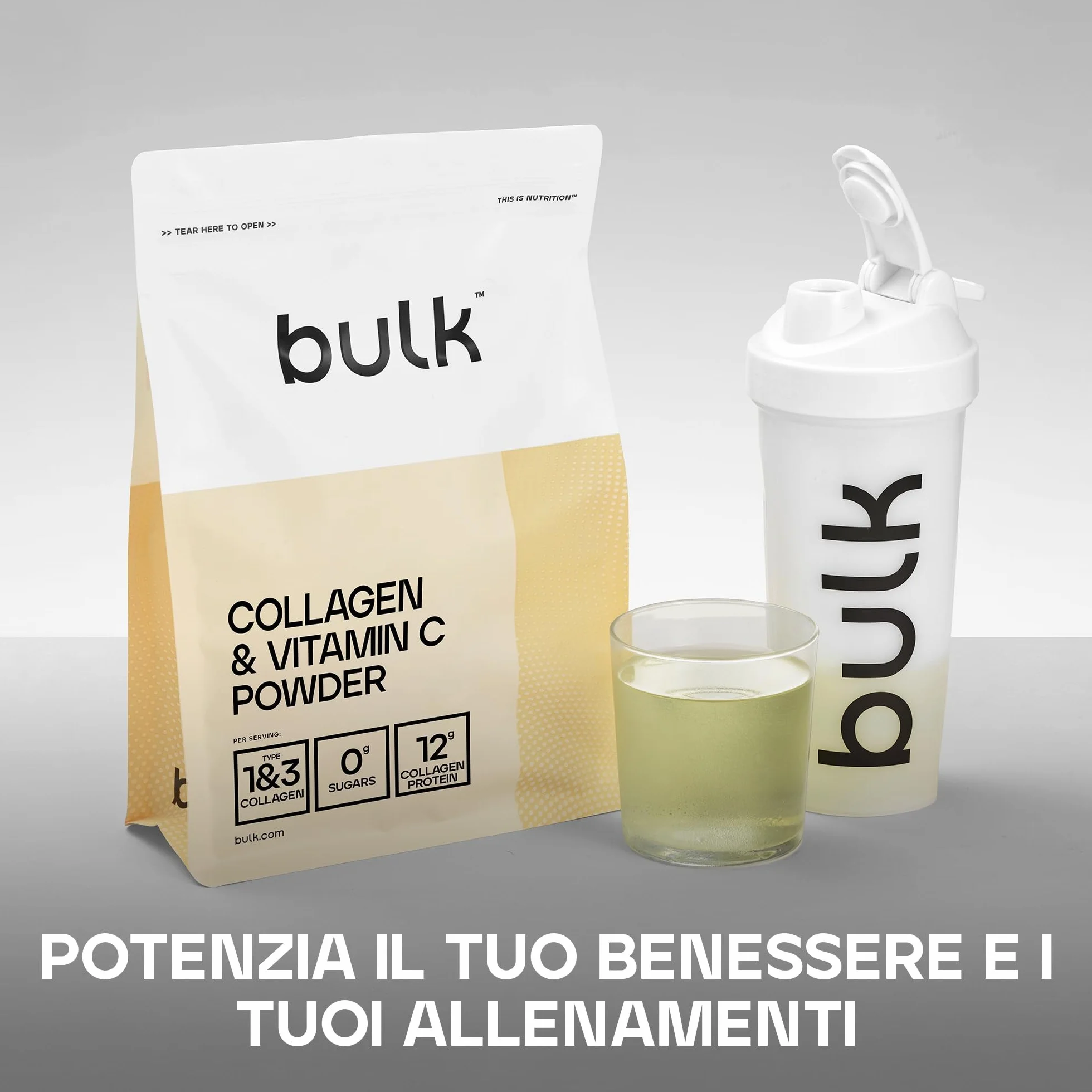 Bulk Collagen and Vitamin C Powder 500 g Non aromatizzato