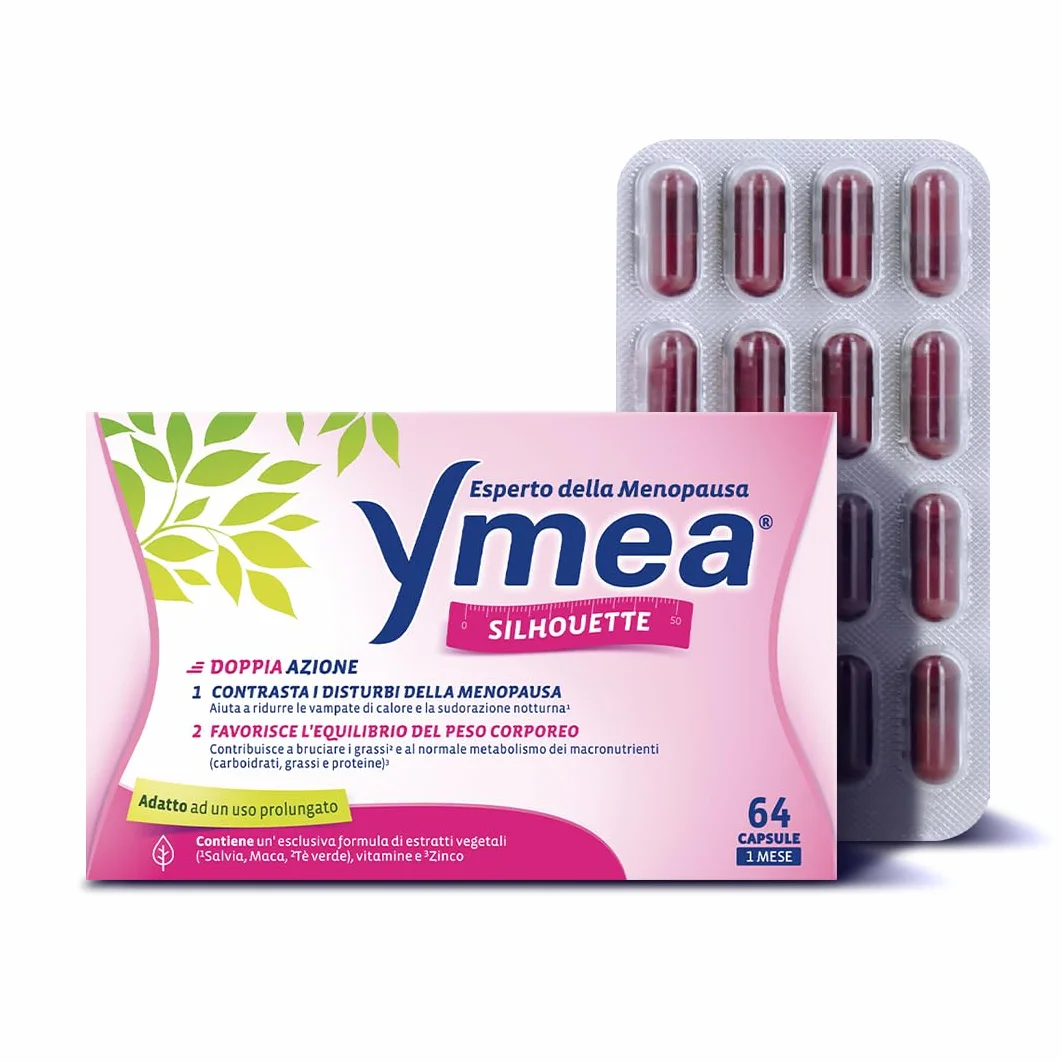 Ymea Silhouette Esperto della Menopausa, Integratore Alimentare, Favorisce l'Equilibrio del Peso Corporeo, 64 Capsule