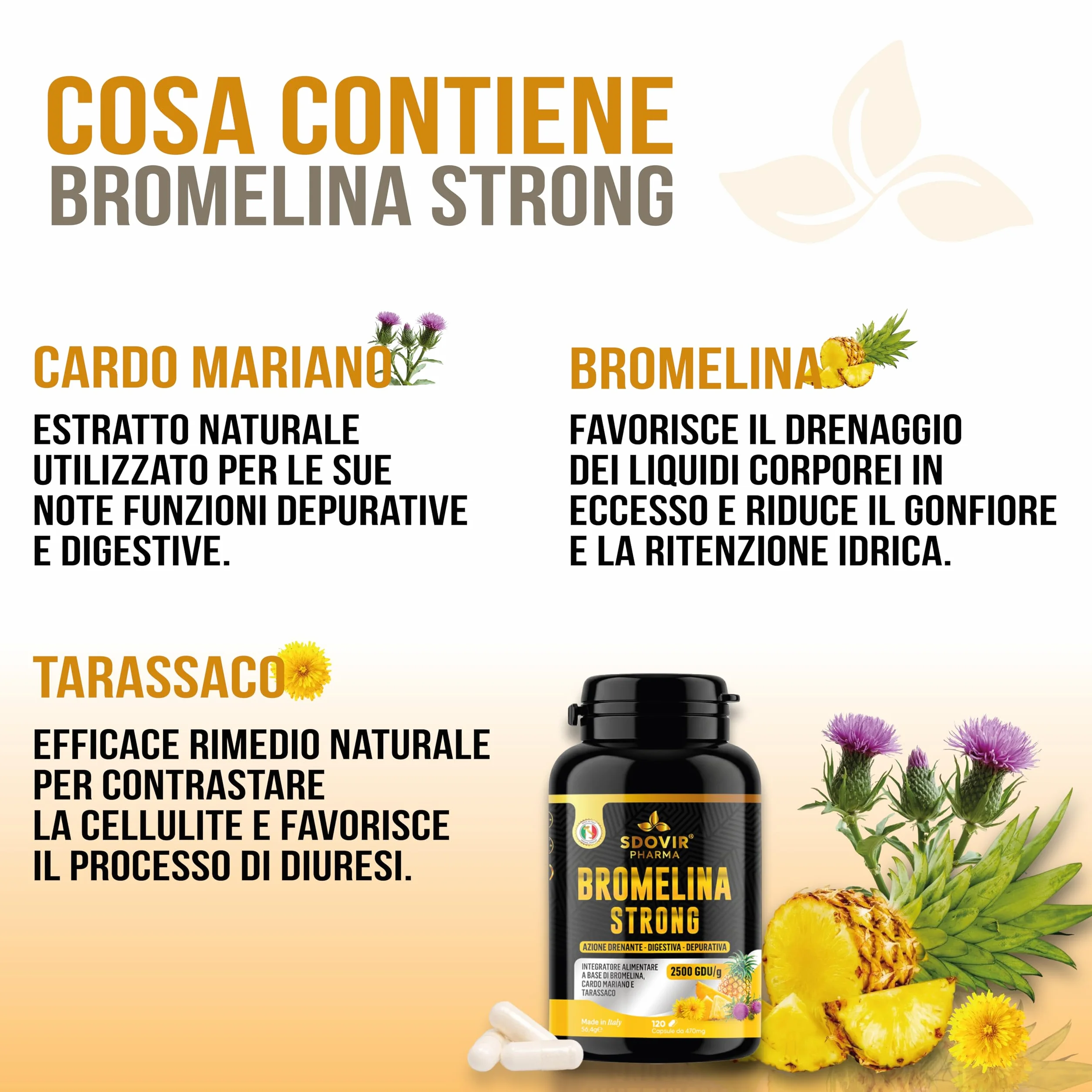Bromelina Forte Drenante 2500 GDU/g 120 Capsule Anticellulite Detox Fegato