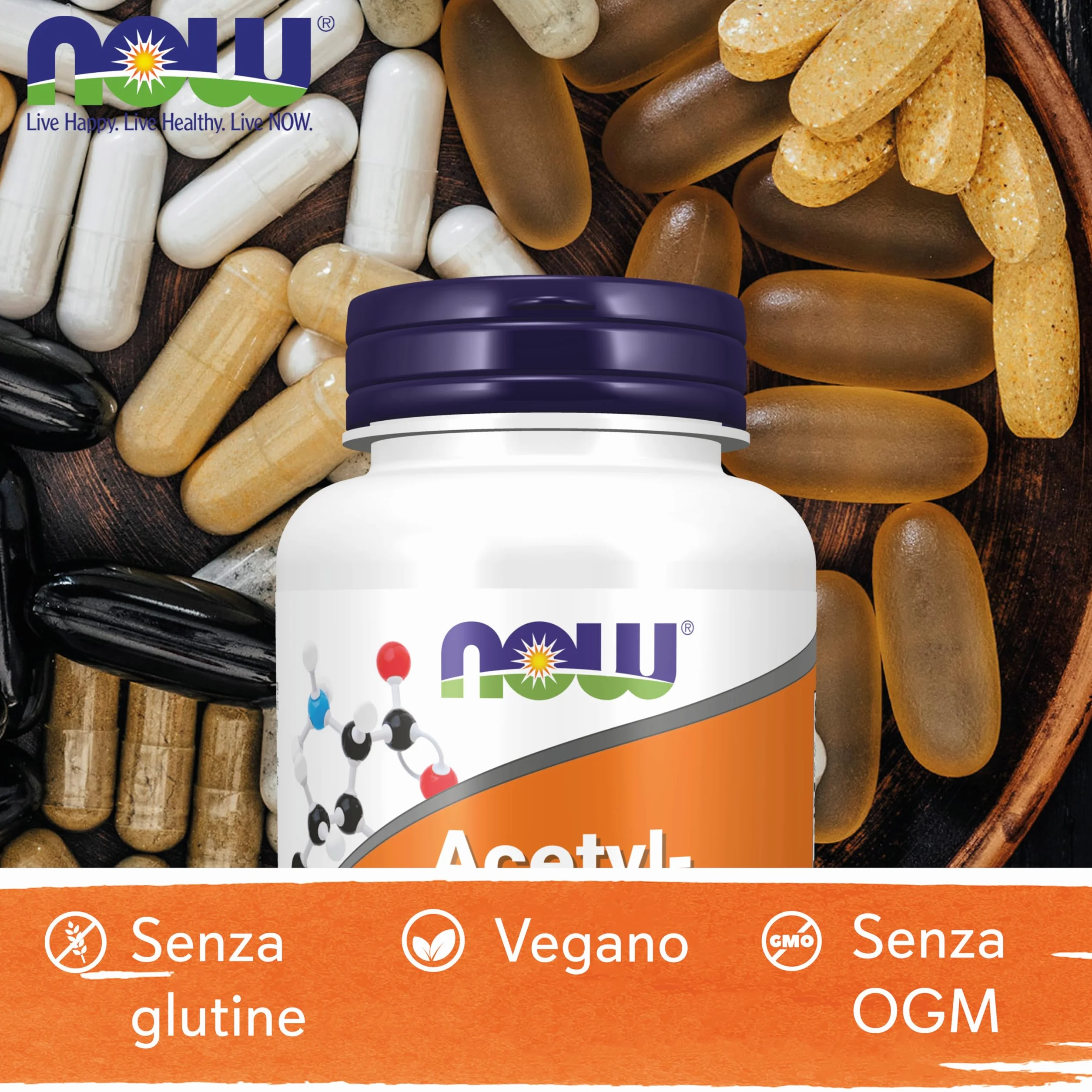 Now Foods Acetyl-L-Carnitine 500 mg 100 Capsule Vegane Aminoacido