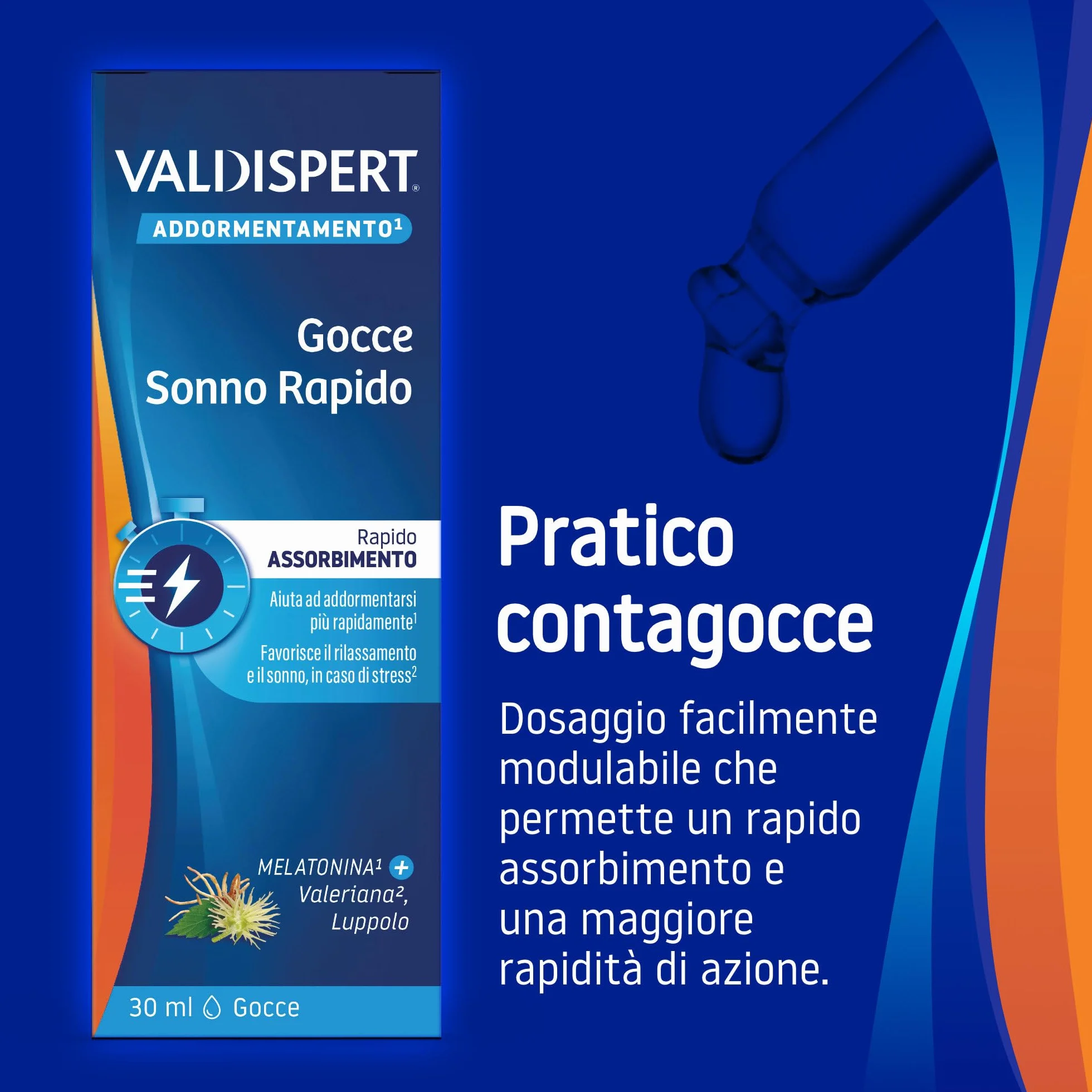 Valdispert Gocce Sonno Rapido Integratore Alimentare Melatonina Valeriana Luppolo 30 ml