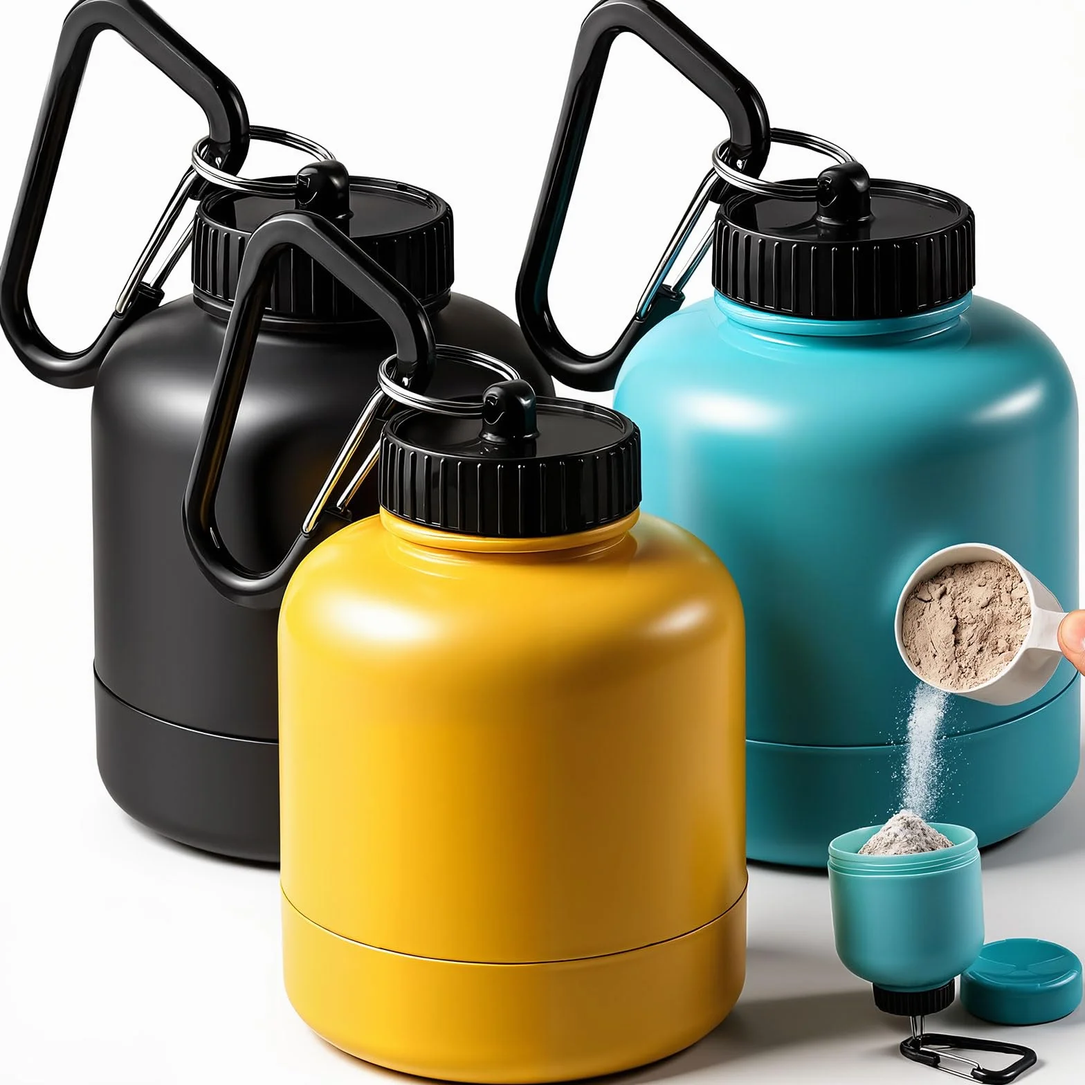3 Piezas Porta Proteine, 200ml Porta Proteine in Polvere Ontenitore per Proteine Funnel con Moschettone per il Trasporto di Medicinali,Polvere Proteica,Pillole