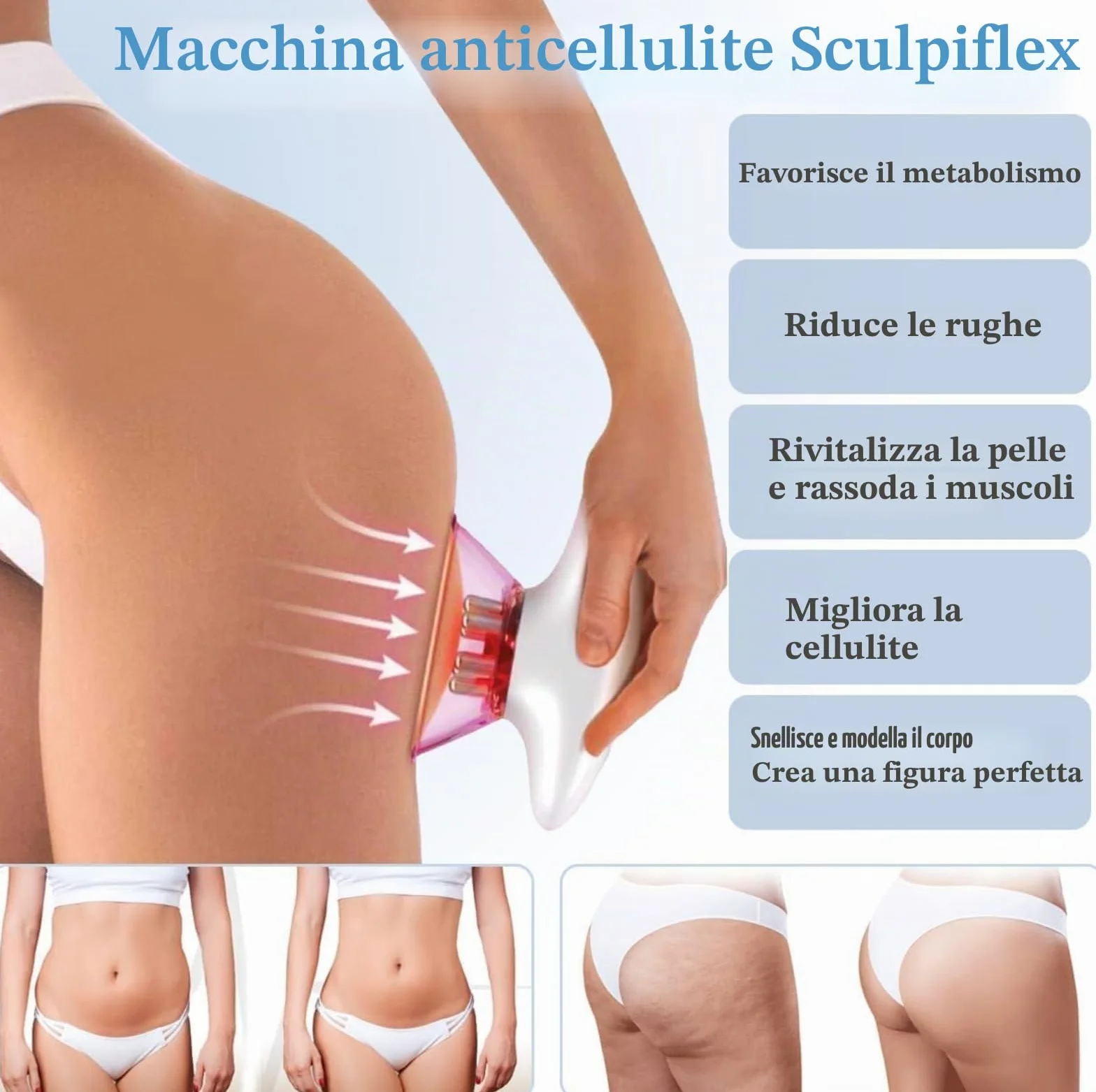 Massaggiatore Anticellulite EMS con Luce Rossa, Dispositivo di Coppettazione Elettrica per Viso e Corpo, Sculpiflex