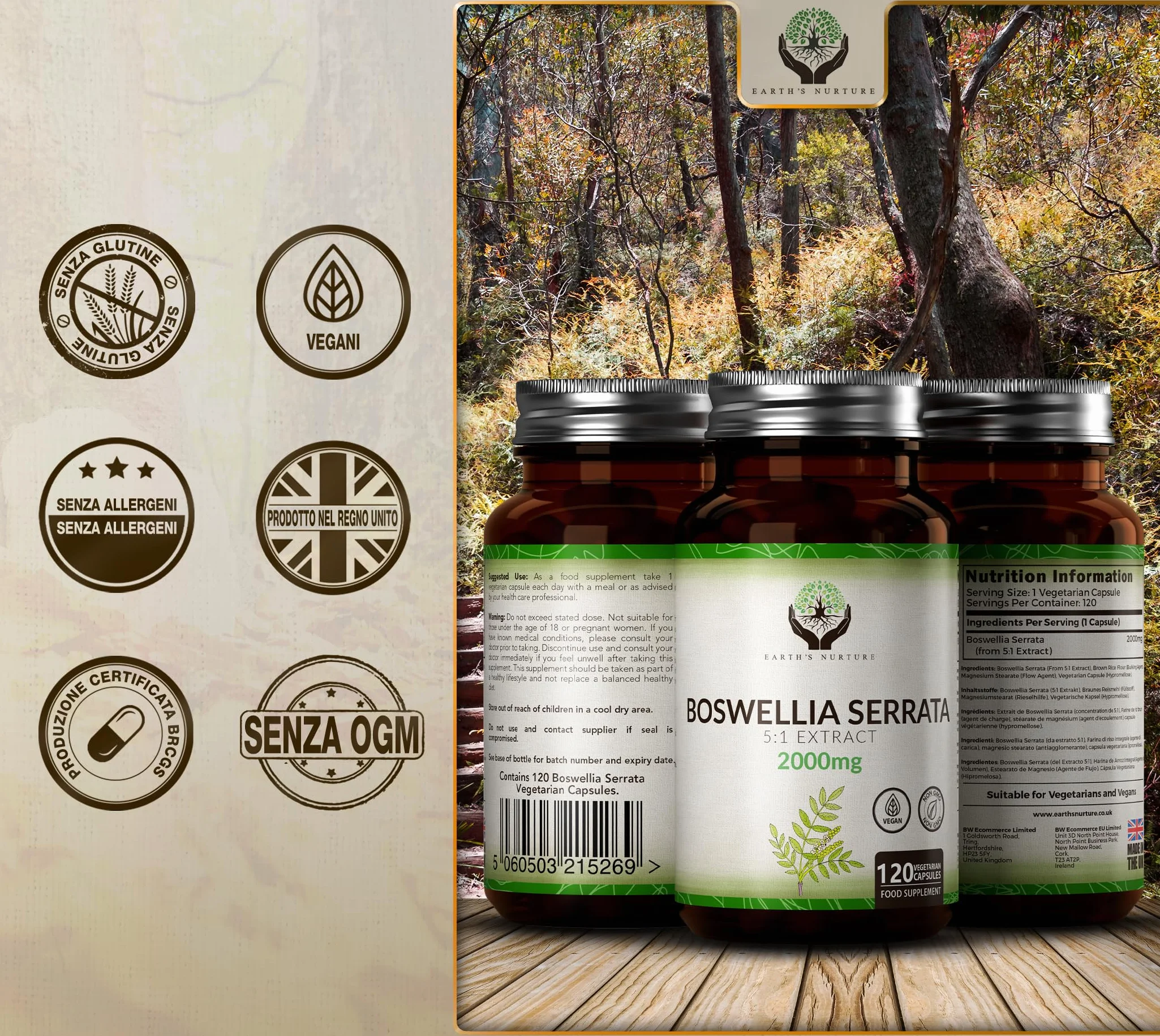 EN Boswellia | 120 Boswellia Serrata - 2000mg Boswelia per Dose | Boswelia Serrata Alto Dosaggio | Non-OGM, Senza Glutine e Allergeni | Prodotto nel Regno Unito