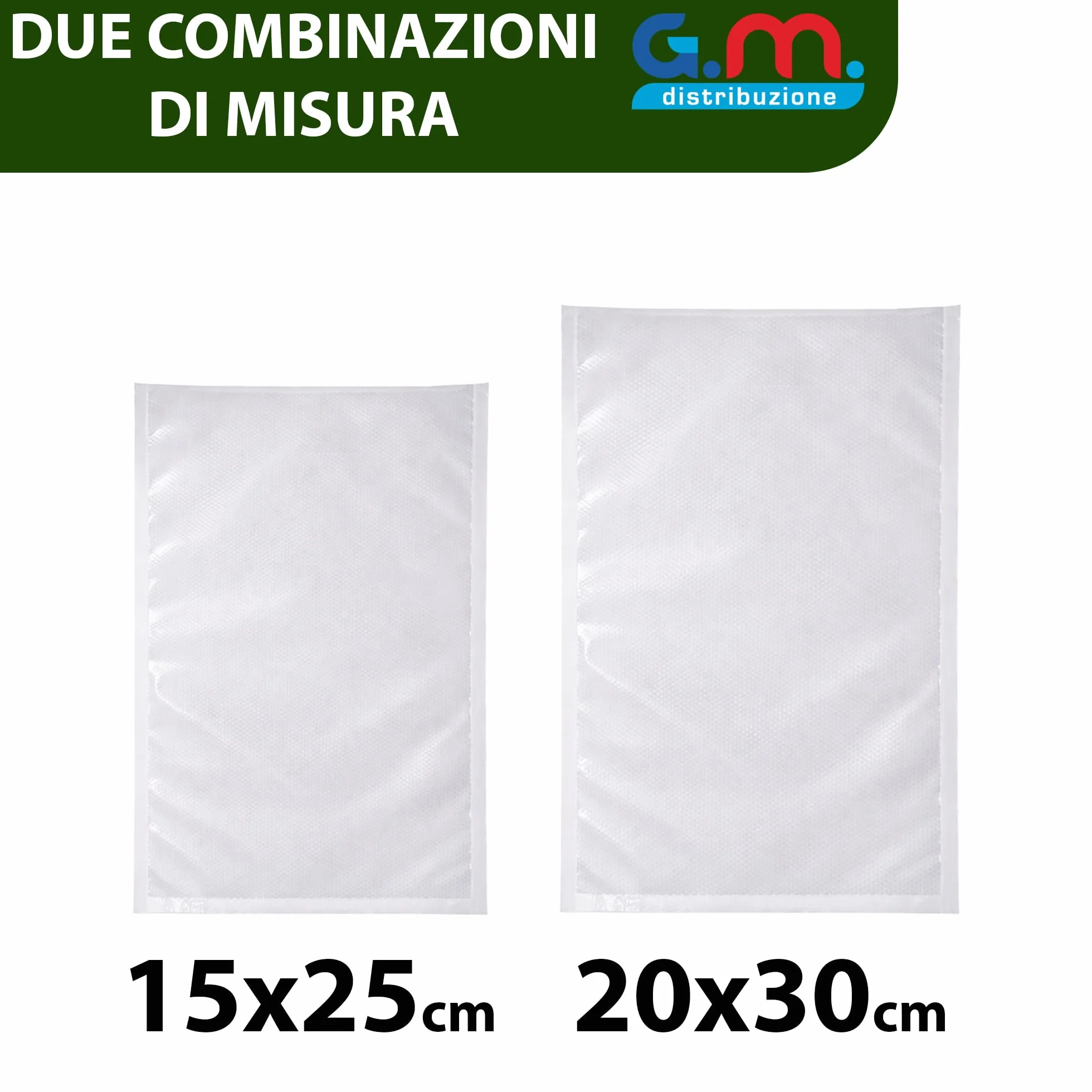 Sacchetti Sottovuoto Goffrati per Alimenti GM 100 15x25(50) 20x30(50) Senza BPA