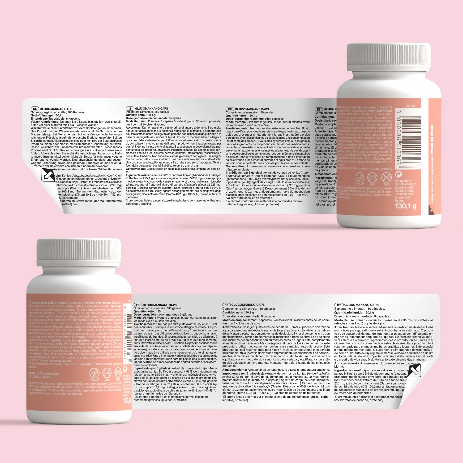 Glucomannano Konjac 3000 mg Capsule Alto Dosaggio con Cromo Garcinia Cambogia Carrubo Vegano 180 Capsule