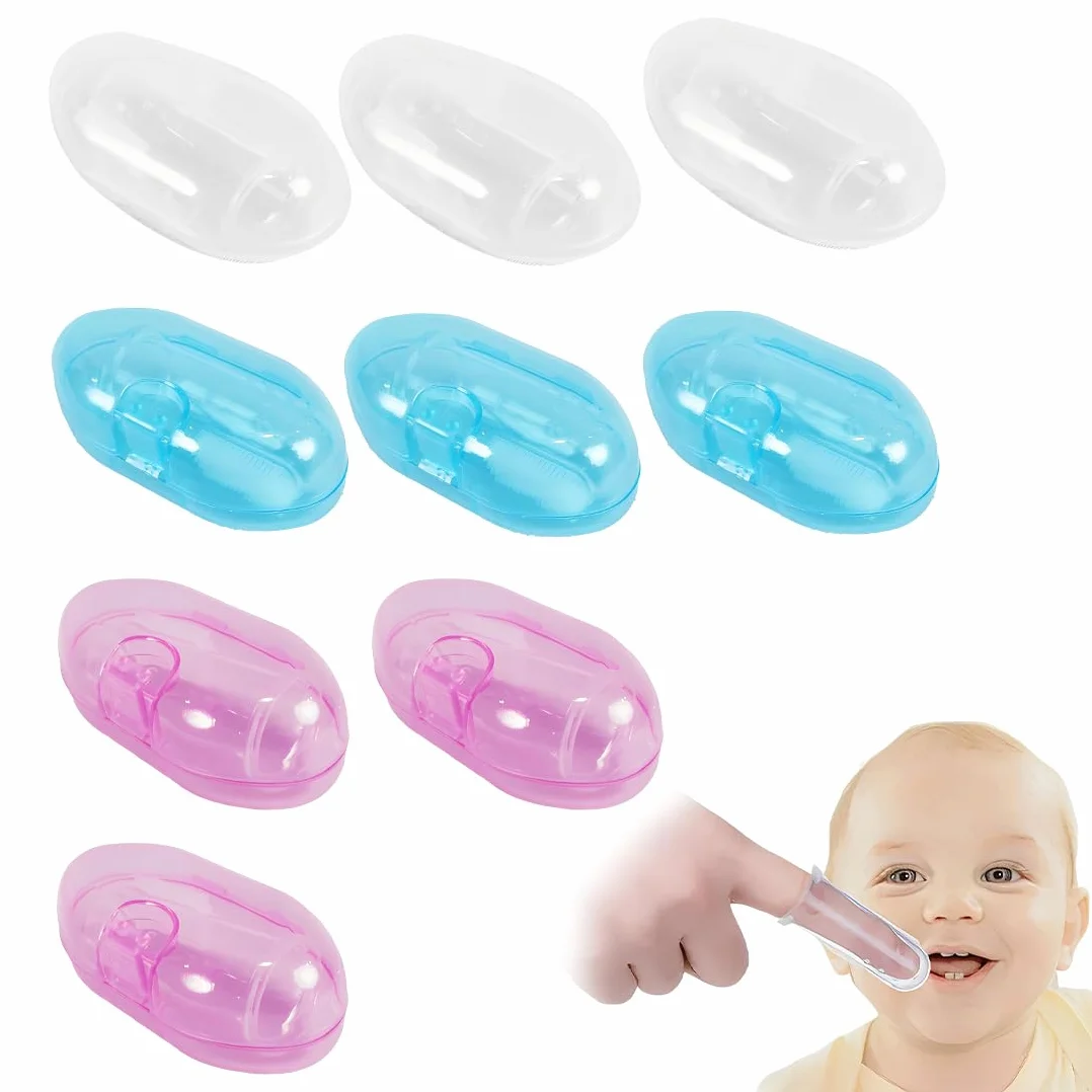 9 Pezzi Spazzolino Morbido Sicuro da Denti per Bambino, Spazzolino Neonato, Spazzoline da Denti di dito in Silicone per Ragazzi, Impacco Trasparente per Massaggi