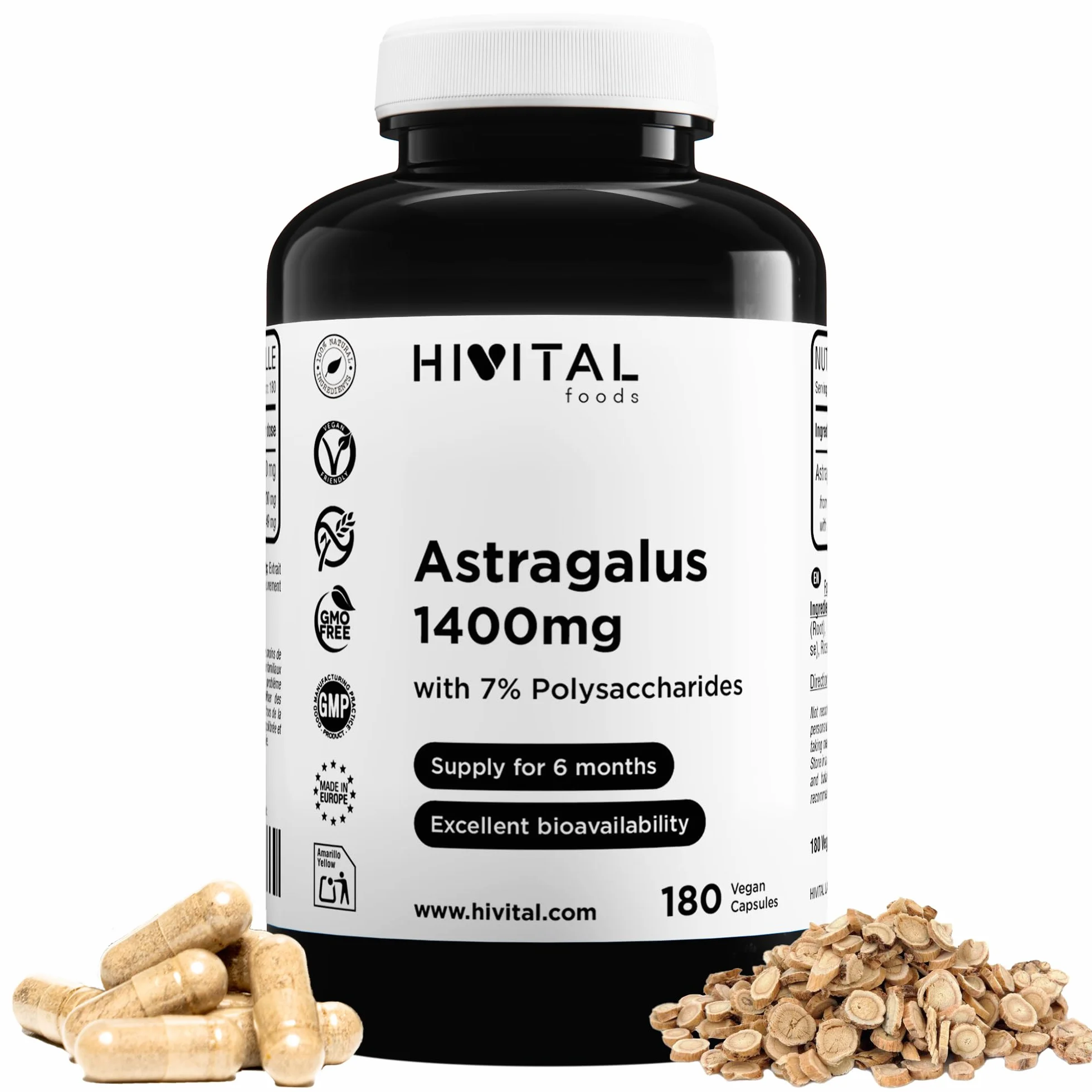 Astragalo 1400 mg 180 capsule vegane 7% polisaccaridi HIVITAL