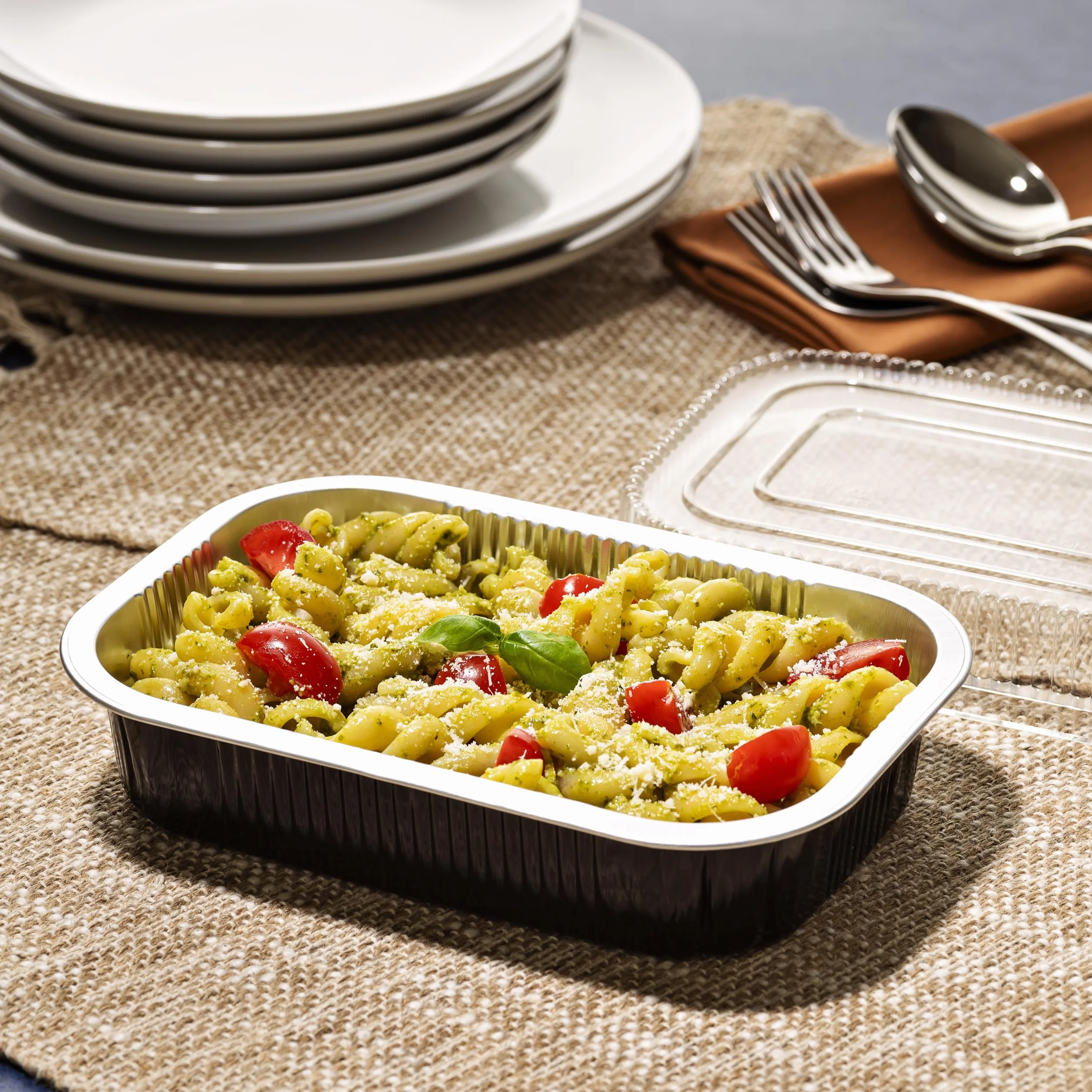 Vaschette alluminio con coperchi ultra-forza 2 porzioni 22x15x4 cm 25 pezzi monouso forno microonde frigo