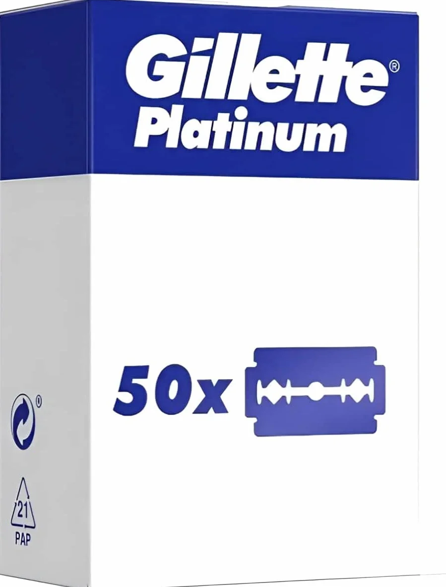 Gillette per Rasoio di Sicurezza, Lamette Barba Platinum con 50 pezzi di Ricambio, Rasatura Profonda e Confortevole in Acciaio Inossidabile e Filo Trattato al Platino