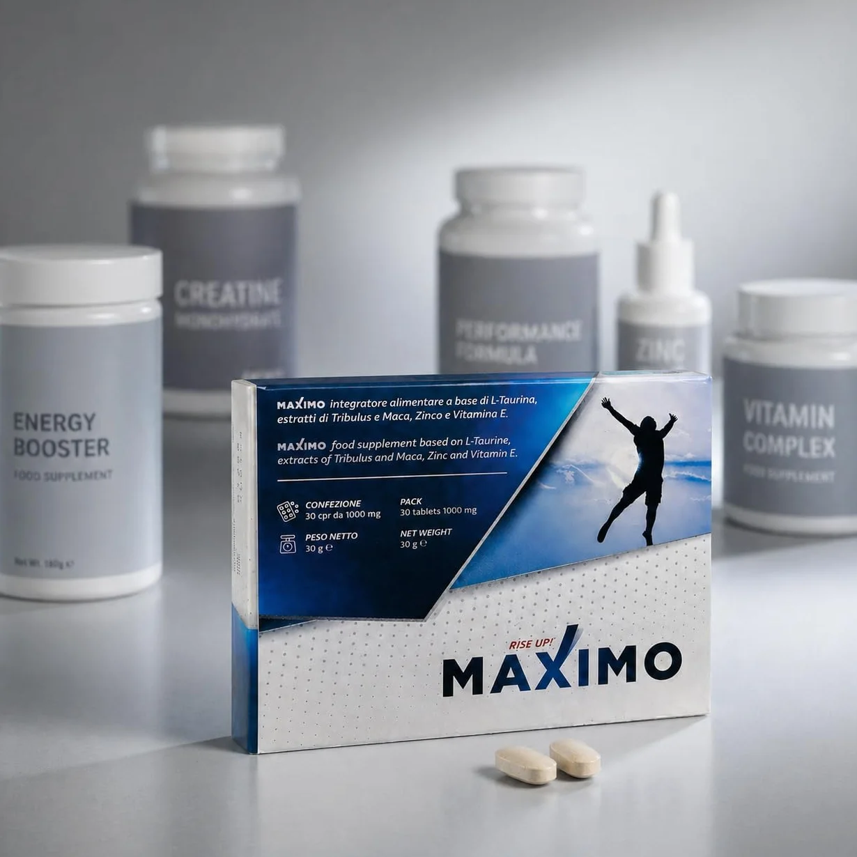 MAXIMO RiseUp Integratore Energia e Vitalità 30 Compresse Maca Taurina Zinco Vitamina E