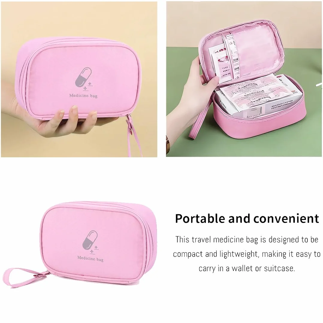 JEYORZY Kit di Pronto Soccorso Portatile, Borsa per Medicinali Vuota, Mini per Viaggio, Rosa