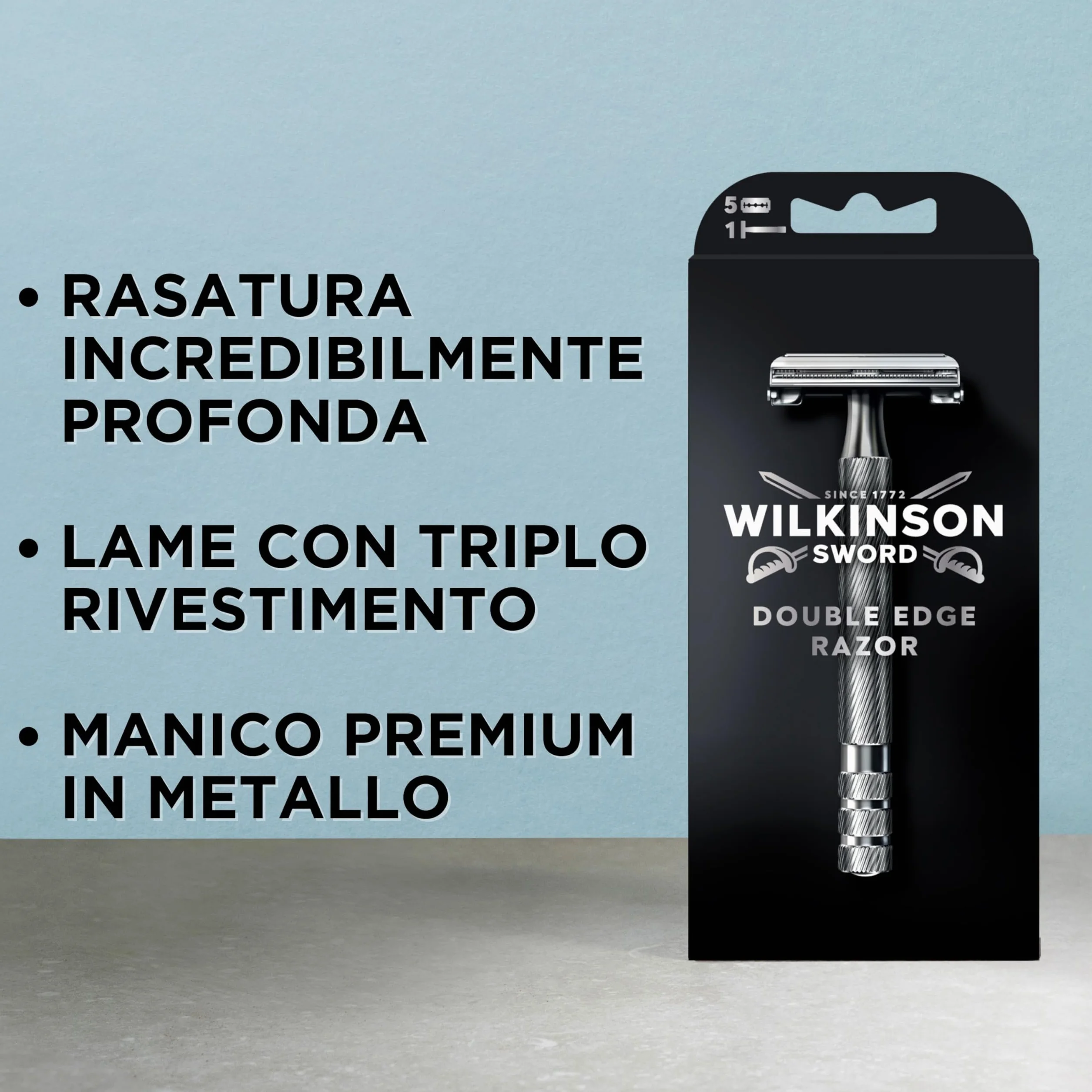 Wilkinson Sword - Rasoio The Edger - Confezione con 1 manico e 5 lame di ricarica
