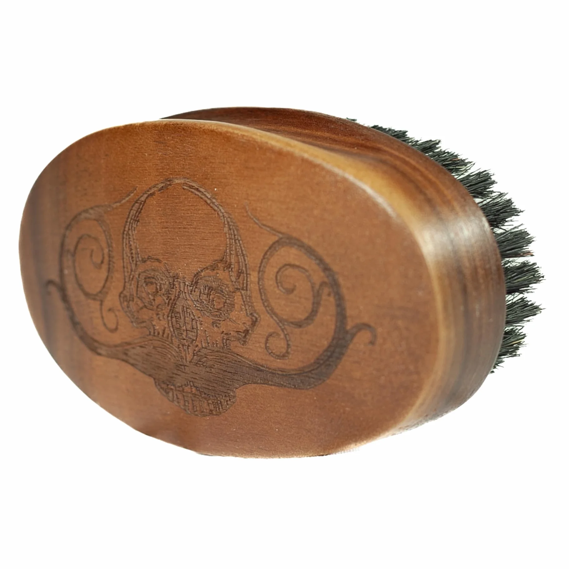 Spazzola da barba da uomo con 100% setole di cinghiale, spazzola ovale in legno stile militare per la cura di baffi e barba, strumento tascabile per peli del viso per barba spessa, grossolana e riccia