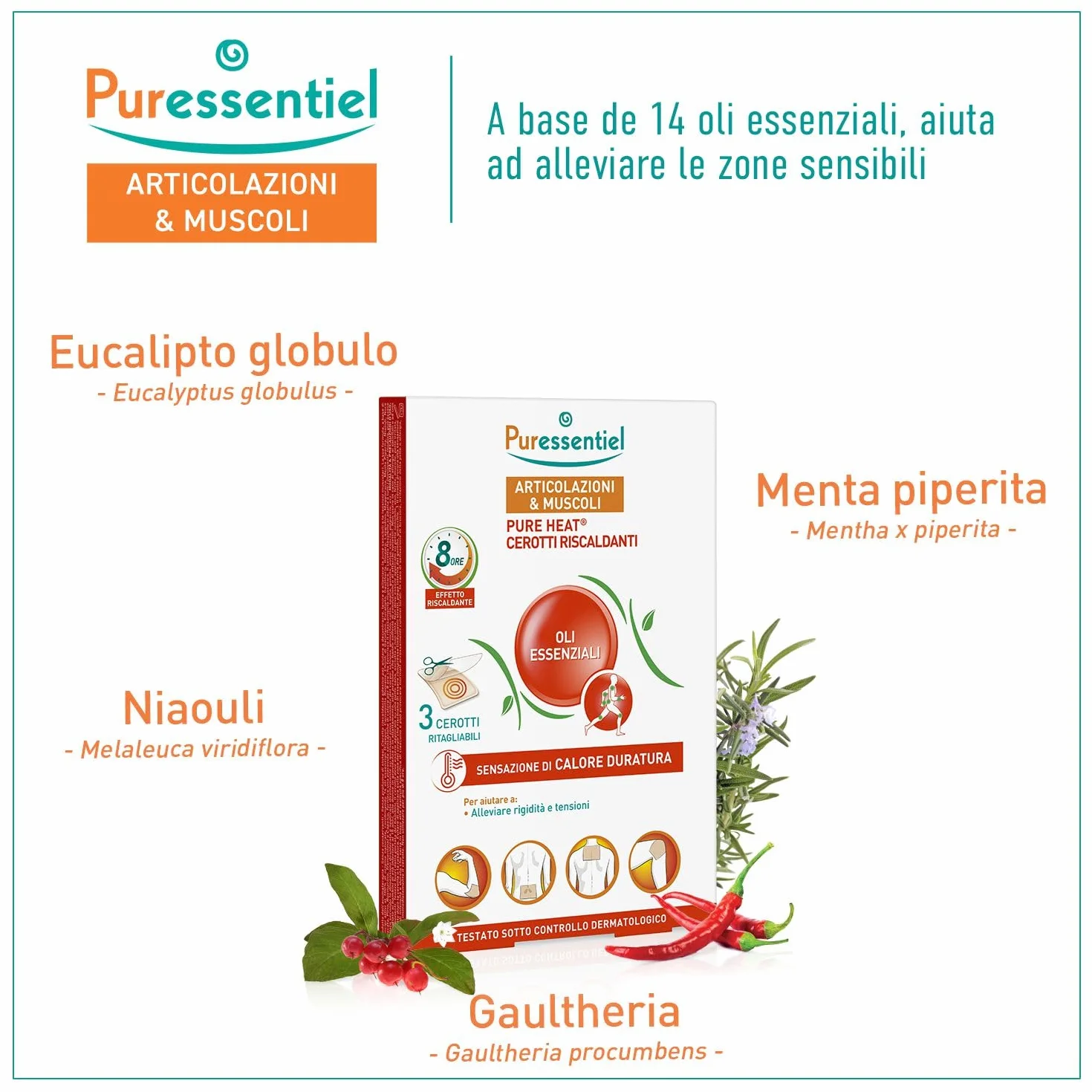 Puressentiel Cerotti riscaldanti Articolazioni e Muscoli 14 oli essenziali Capsico 8 ore 3 cerotti