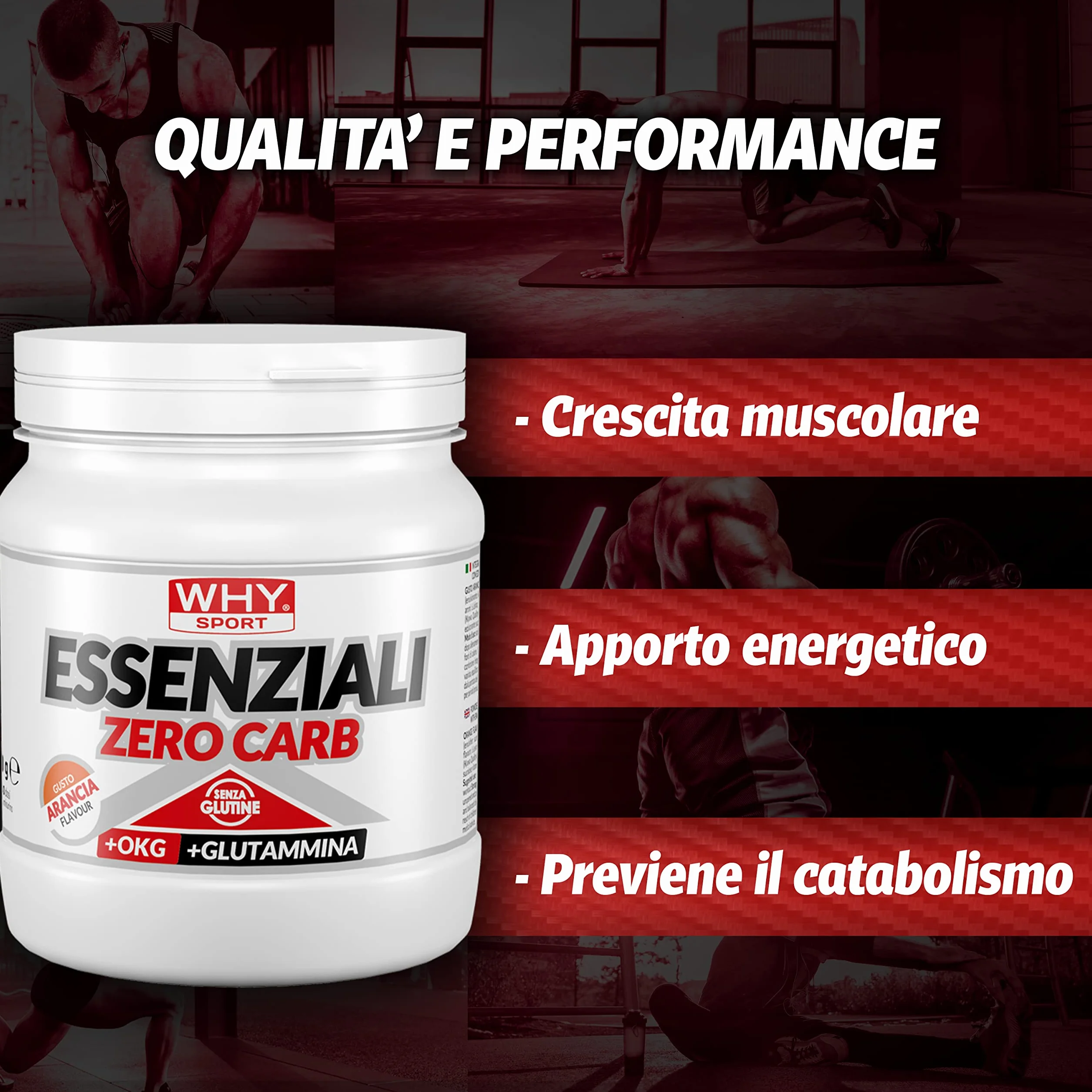 WHY SPORT ESSENZIALI ZERO CARB - Aminoacidi Essenziali con Vitamina B6 e Glutammina - Gusto Arancia - 240 g