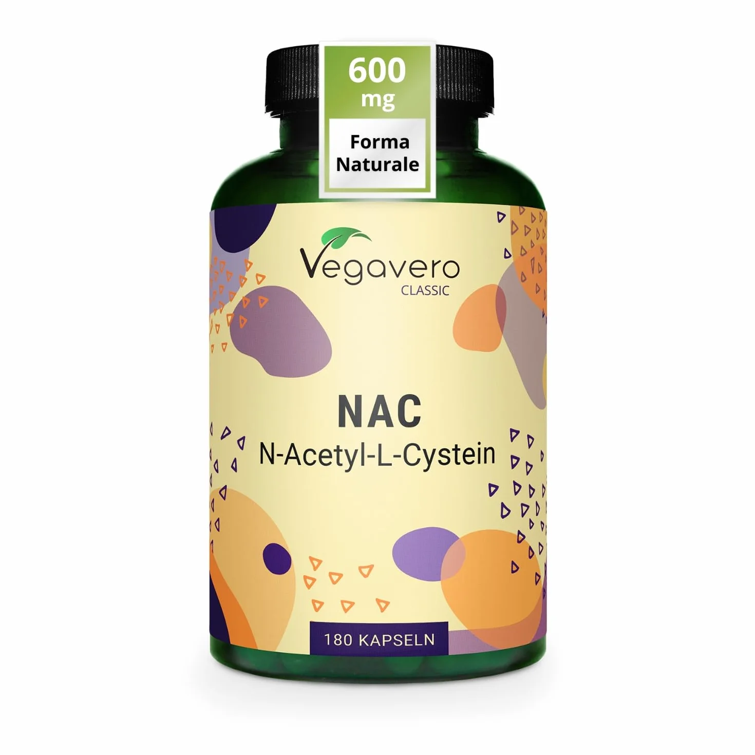 NAC N-Acetil-Cisteina 600 mg | 180 capsule (6 Mesi) | Alto Dosaggio | 100% NATURALE da Mais | Precursore del Glutatione | SENZA ADDITIVI | Integratore N-Acetyl L-Cysteine | Vegan | Vegavero