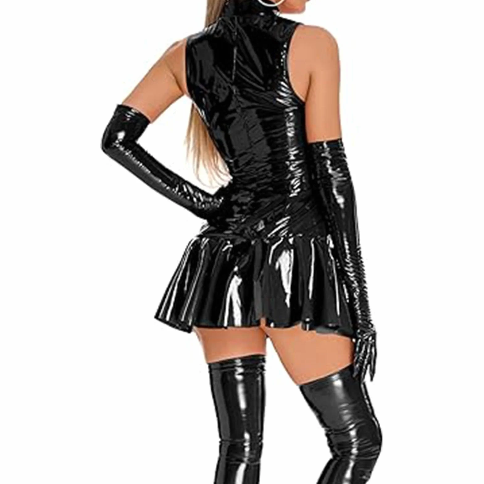Generico Body in Lattice Lucido Elasticizzato con Cerniera Frontale per Pole Dance Clubwear