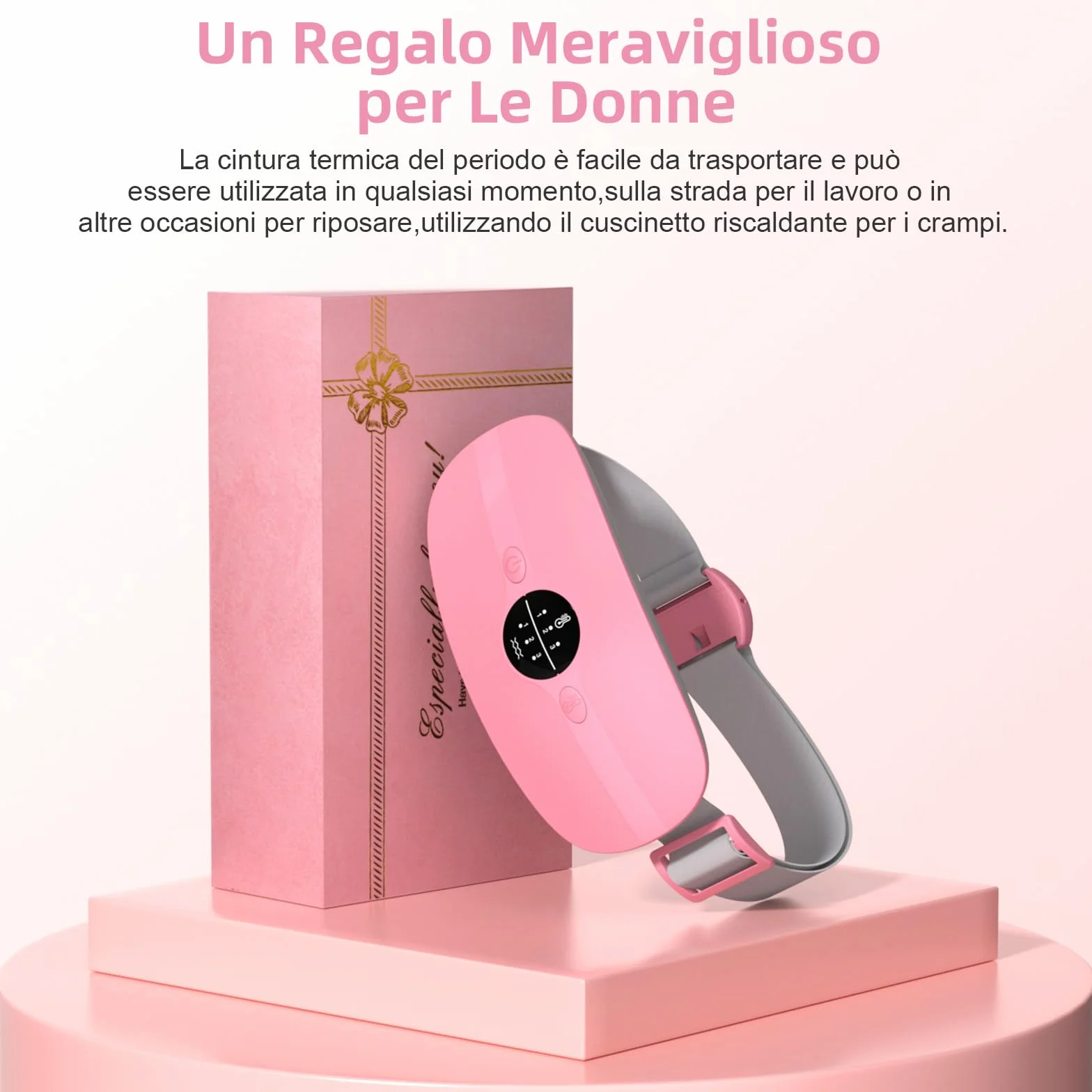 Cuscinetto Riscaldante Mestruale Portatile, 3 Livelli di Calore e 3 Modalità di Massaggio per Dolori Lombari/Schiena/Crampi